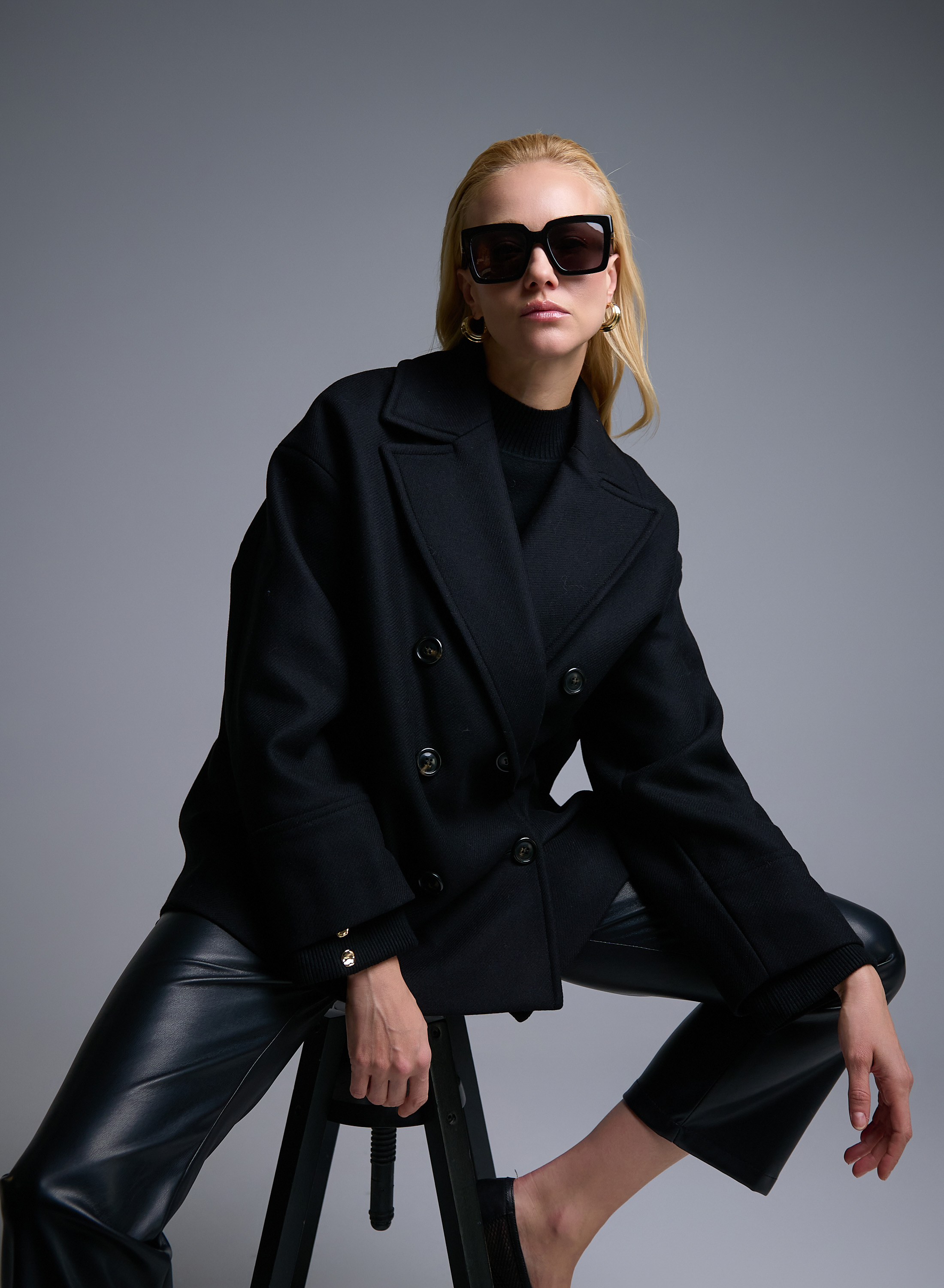 Μαύρο μάλλινο σταυροκούμπωτο Παλτό Emme Marella - 5