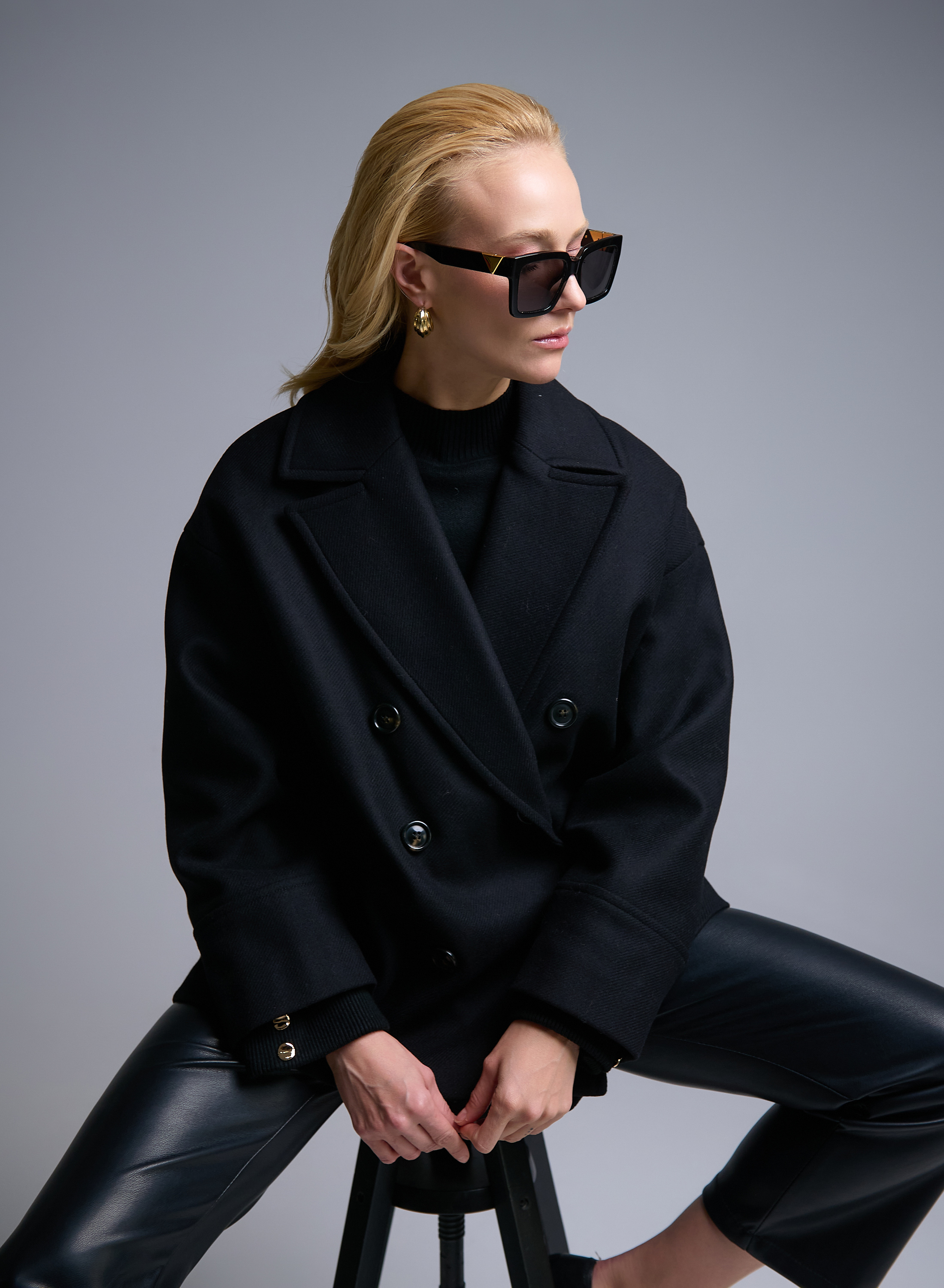 Μαύρο μάλλινο σταυροκούμπωτο Παλτό Emme Marella - 6