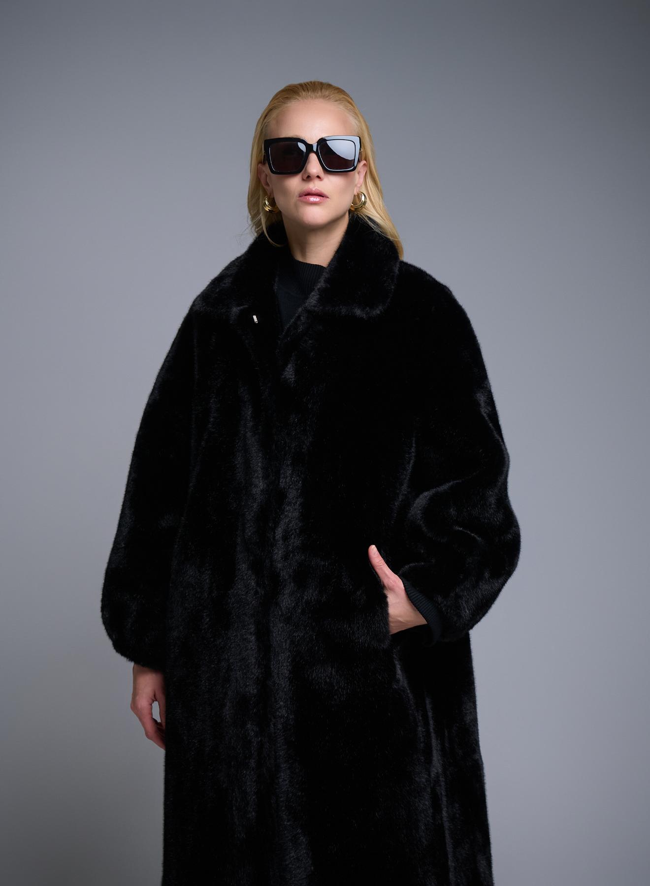 Black eco fur long Coat Motel - 3