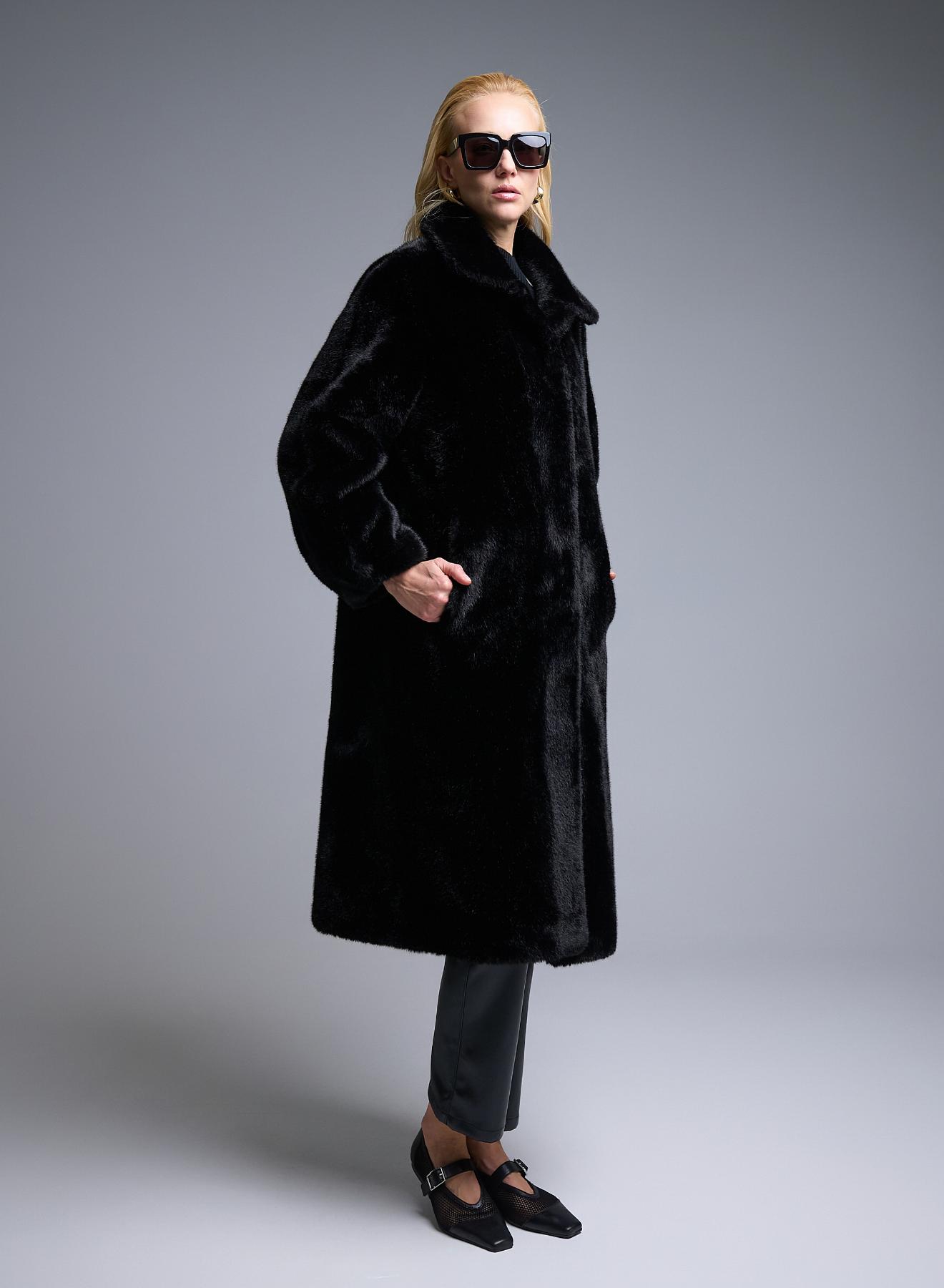 Black eco fur long Coat Motel - 4