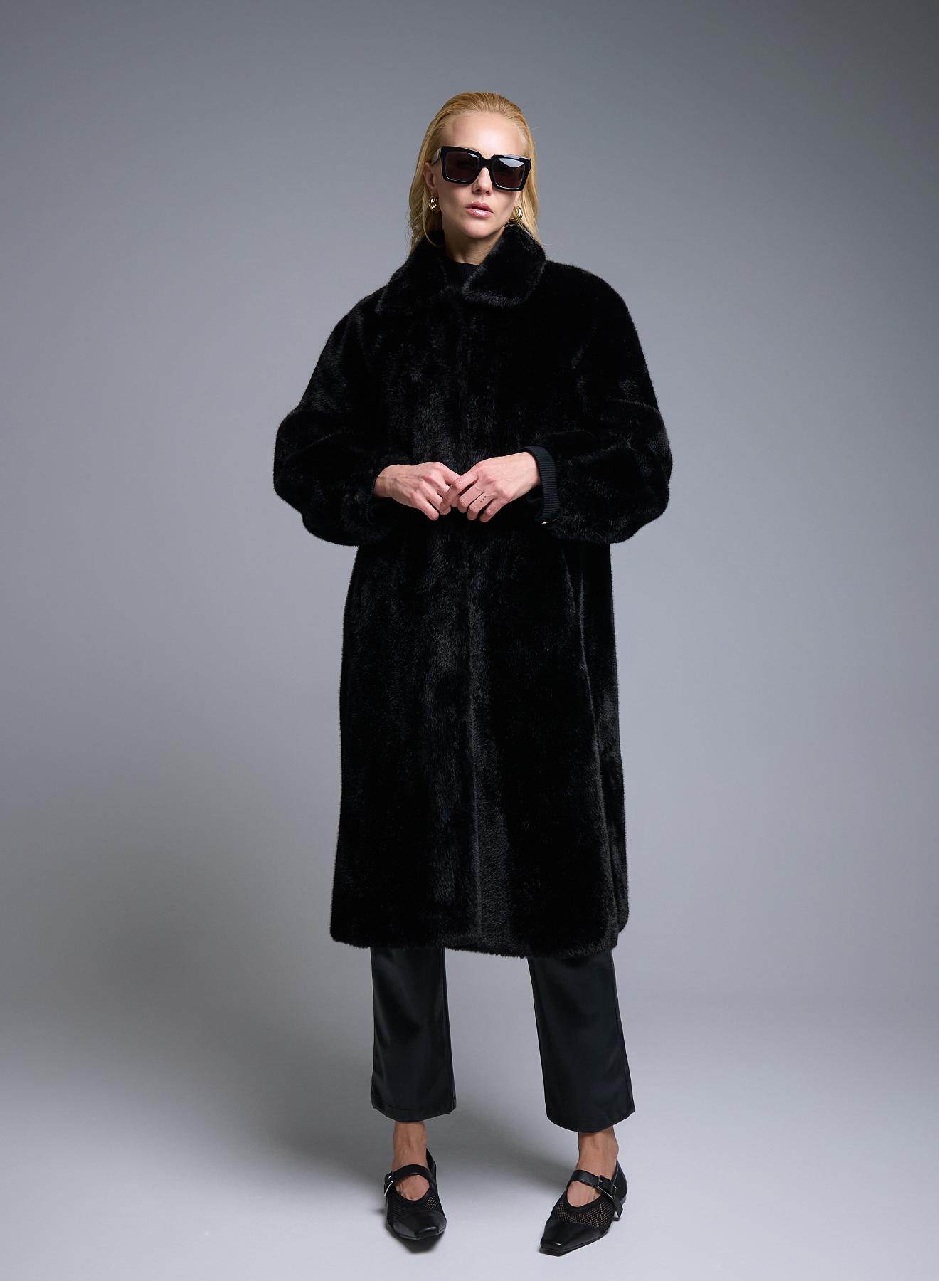Black eco fur long Coat Motel - 1