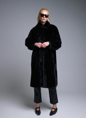 Black eco fur long Coat Motel - 51441