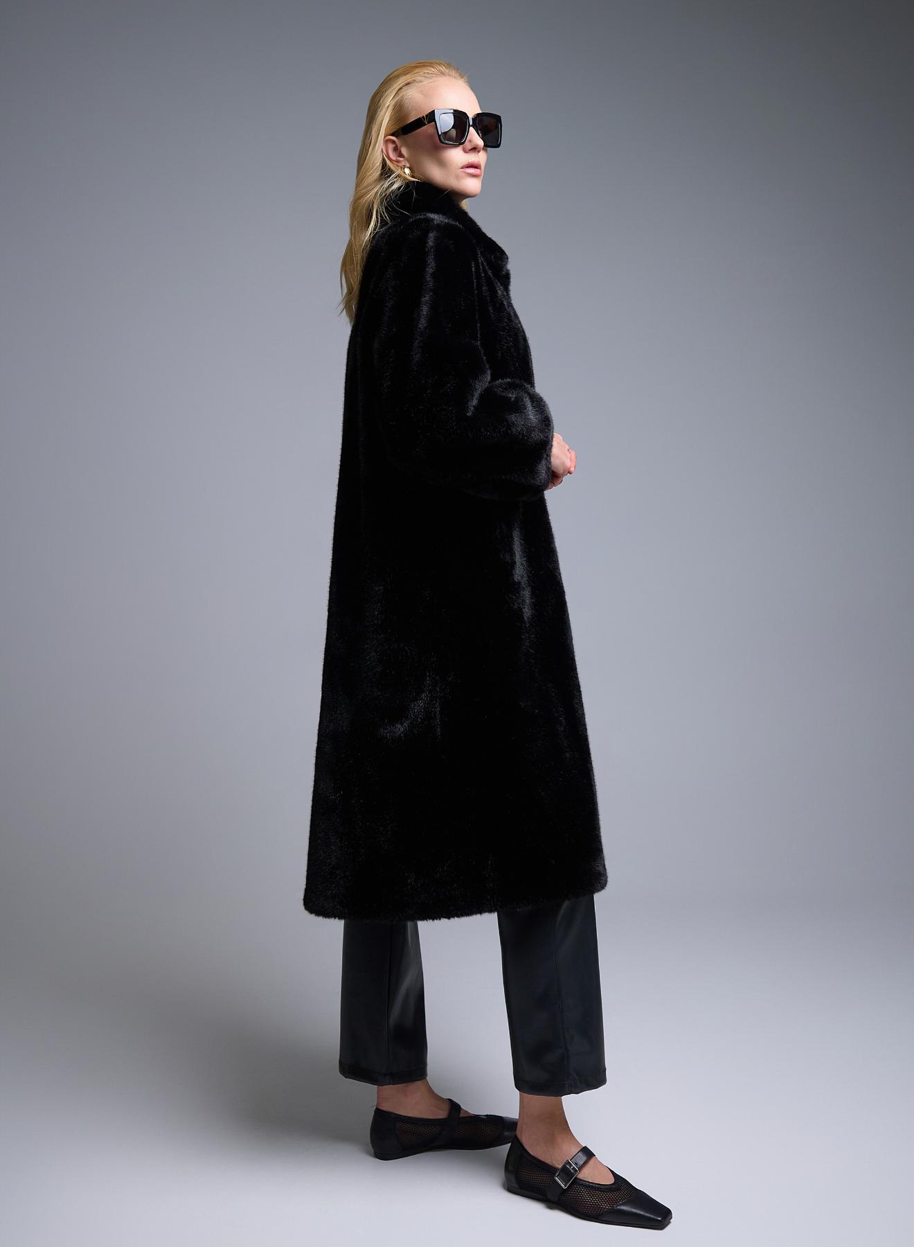 Black eco fur long Coat Motel - 2