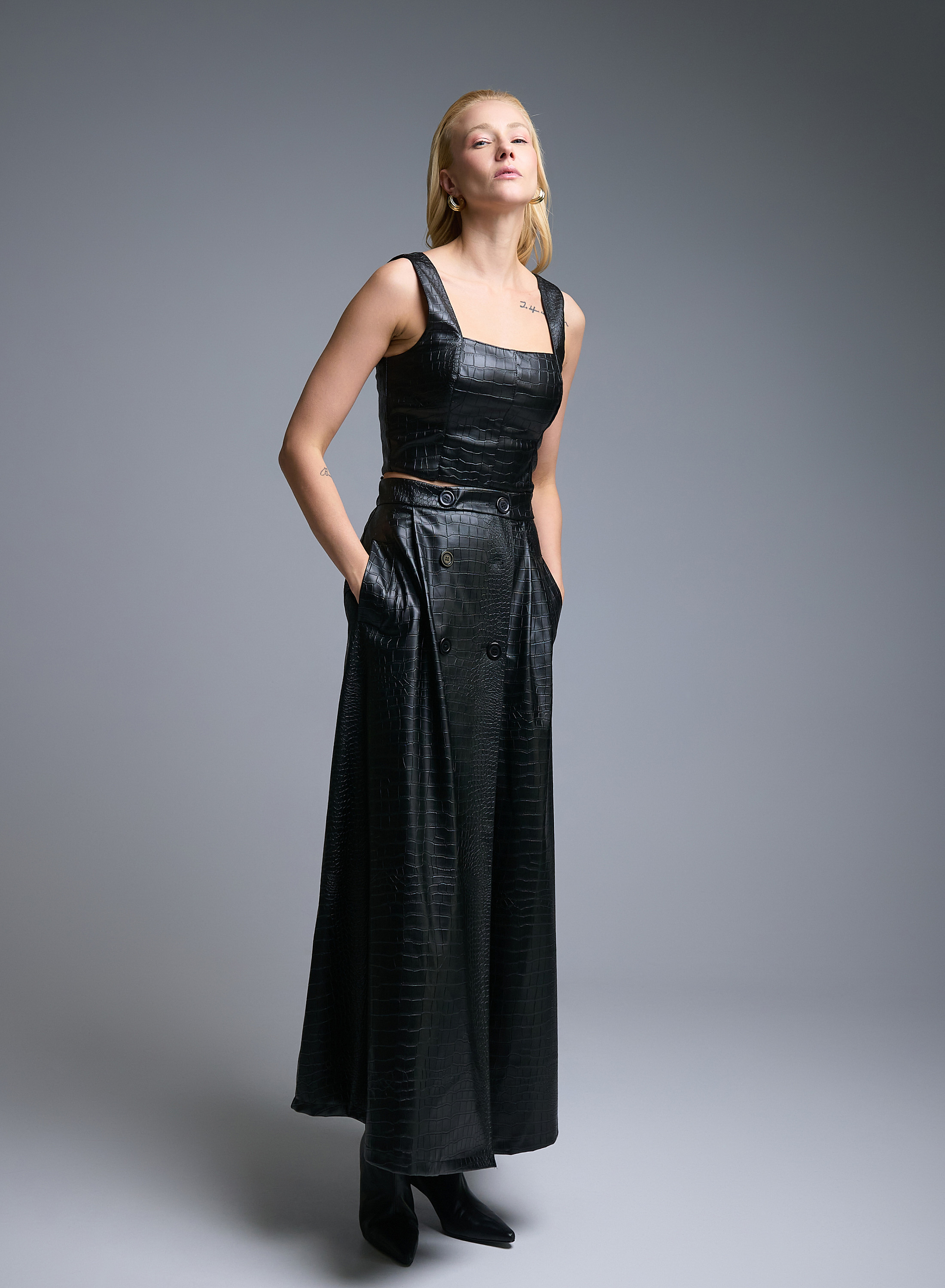 Black eco leather wrap Skirt with croco effect Imperial - 0