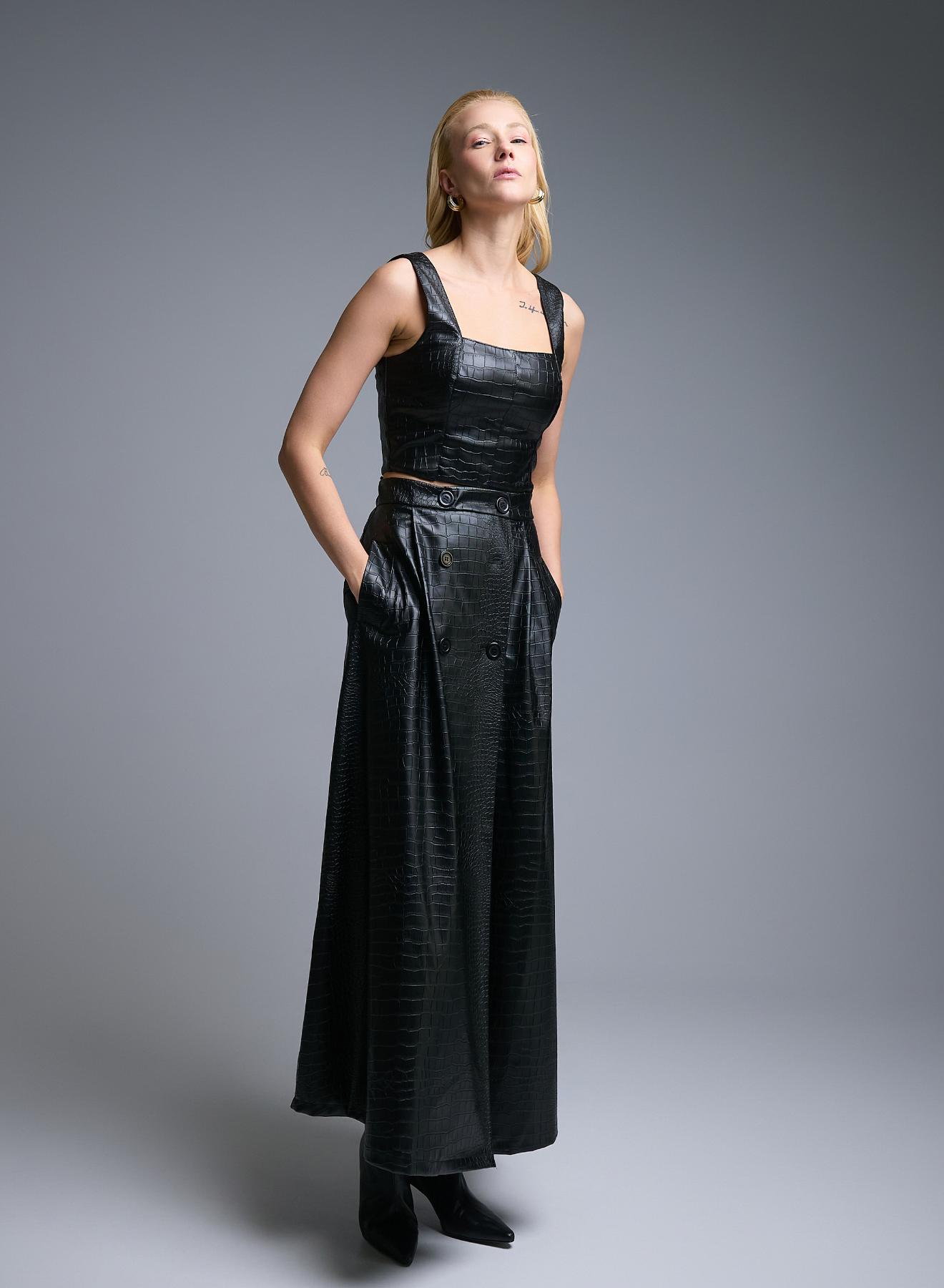 Black eco leather wrap Skirt with croco effect Imperial - 1