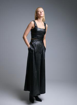 Black eco leather wrap Skirt with croco effect Imperial - 52069