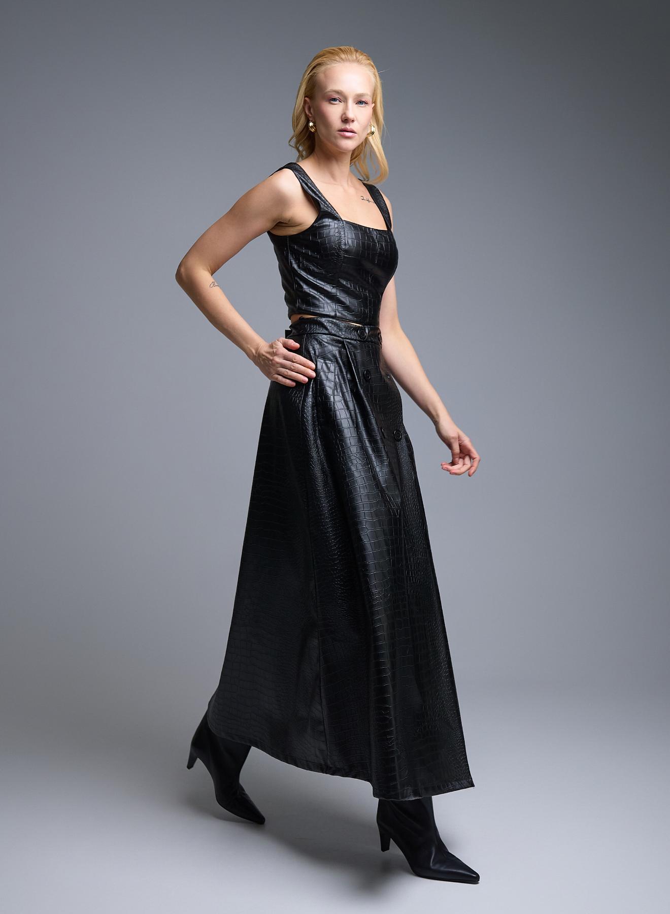 Black eco leather wrap Skirt with croco effect Imperial - 2