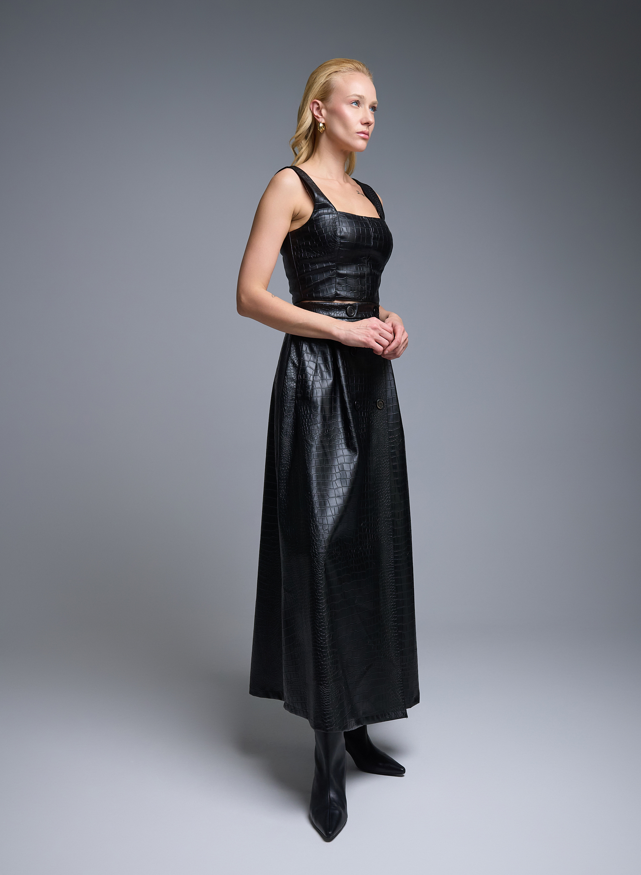 Black eco leather Top with straps and croco effect Imperial - 5