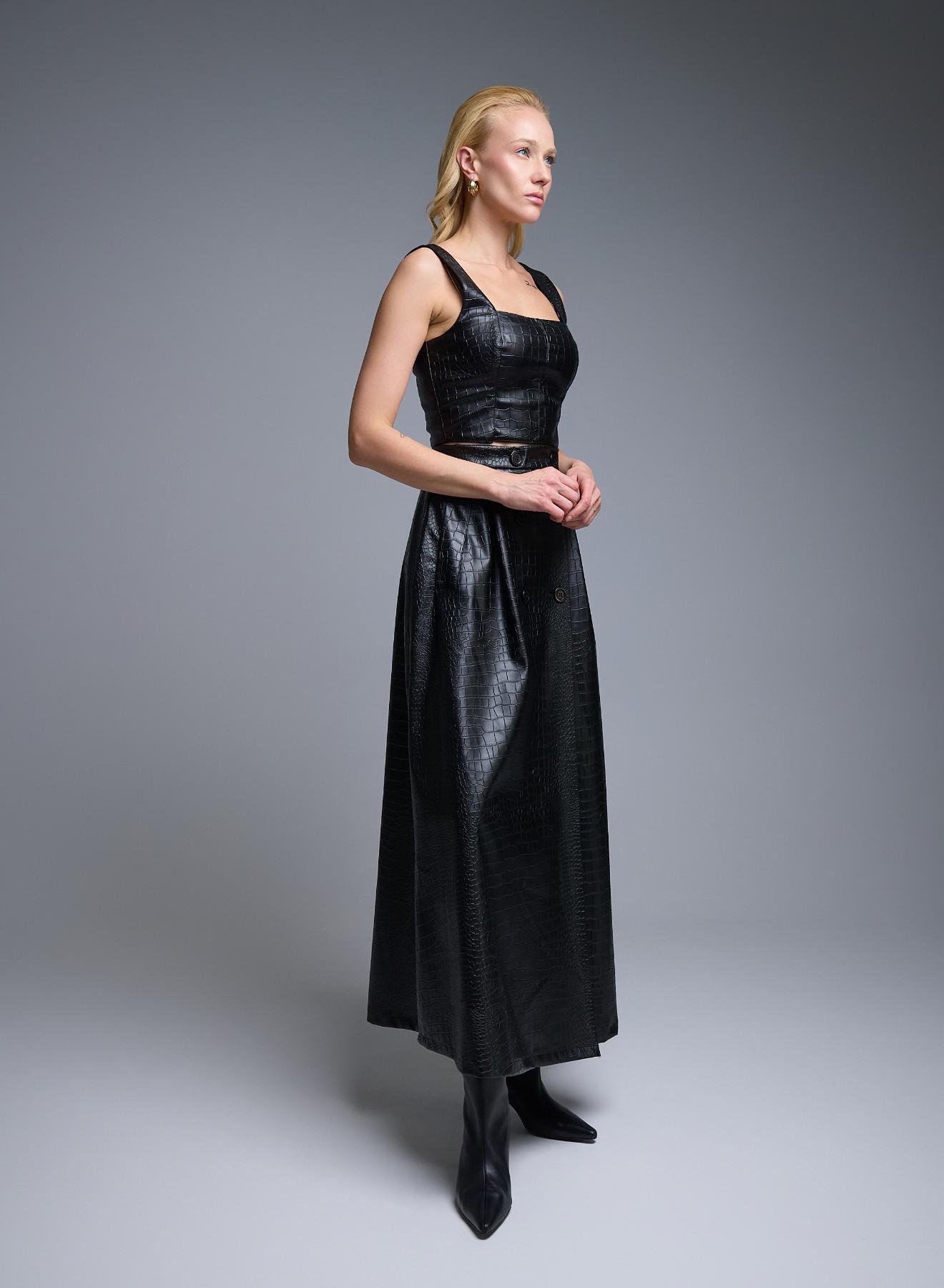 Black eco leather wrap Skirt with croco effect Imperial - 3