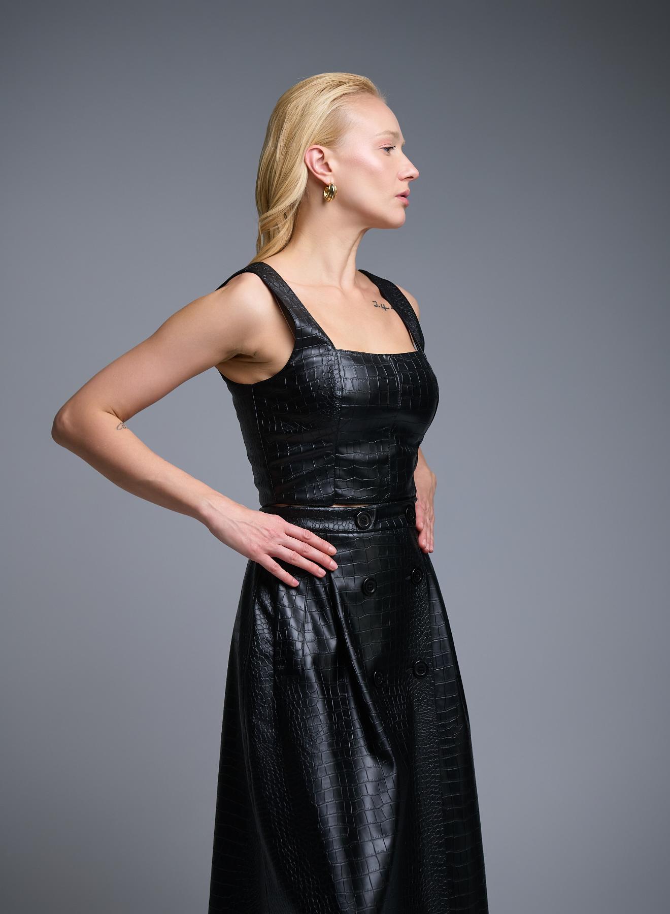 Black eco leather Top with straps and croco effect Imperial - 1