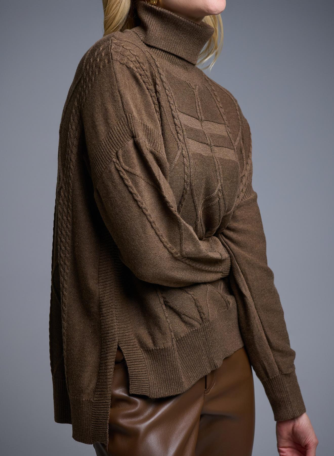 Καφέ Πουλόβερ ζιβάγκο με ανάγλυφες λεπτομέρειες See - 2