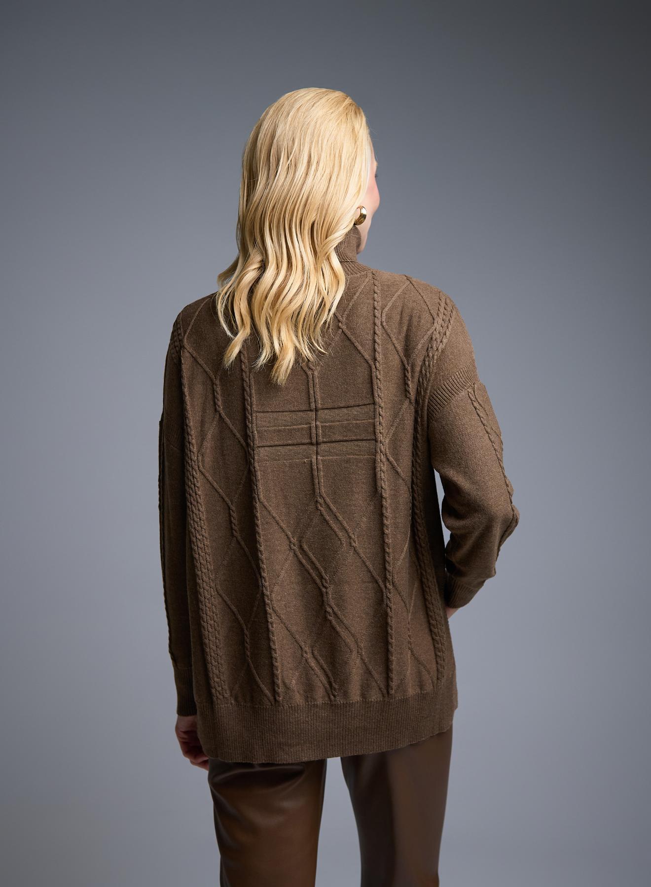 Καφέ Πουλόβερ ζιβάγκο με ανάγλυφες λεπτομέρειες See - 4