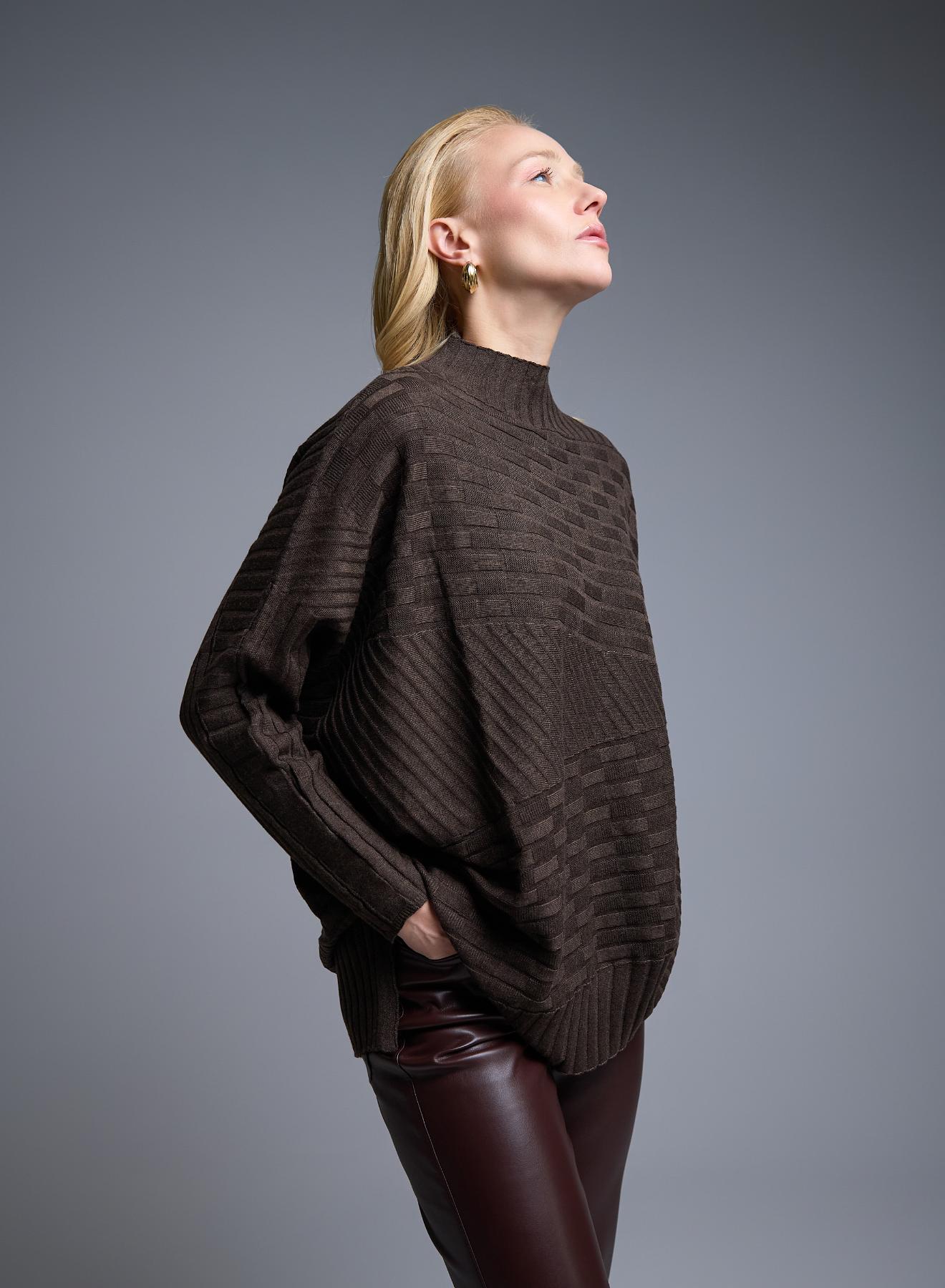 Brown oversized high neck Sweater with textured details See - 2