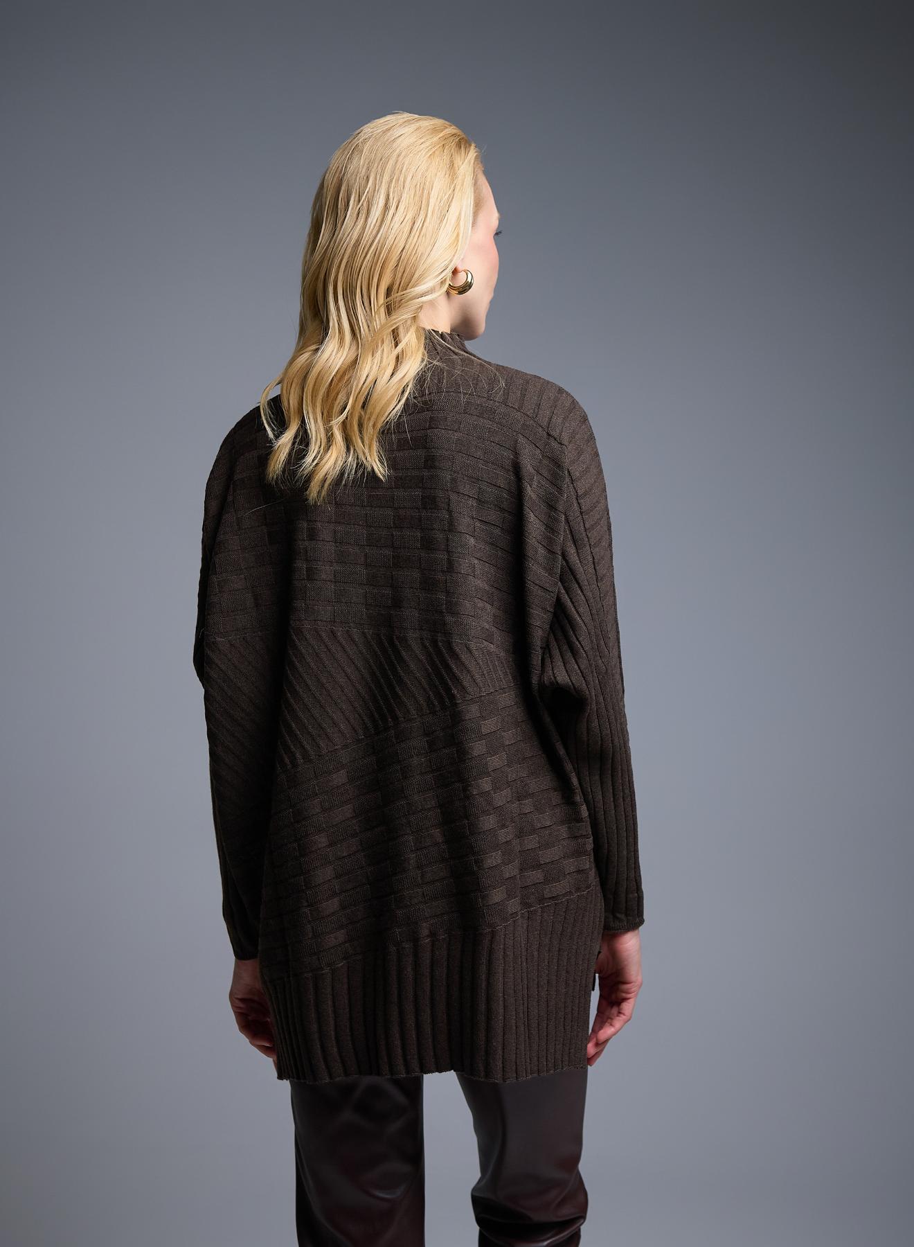 Brown oversized high neck Sweater with textured details See - 3