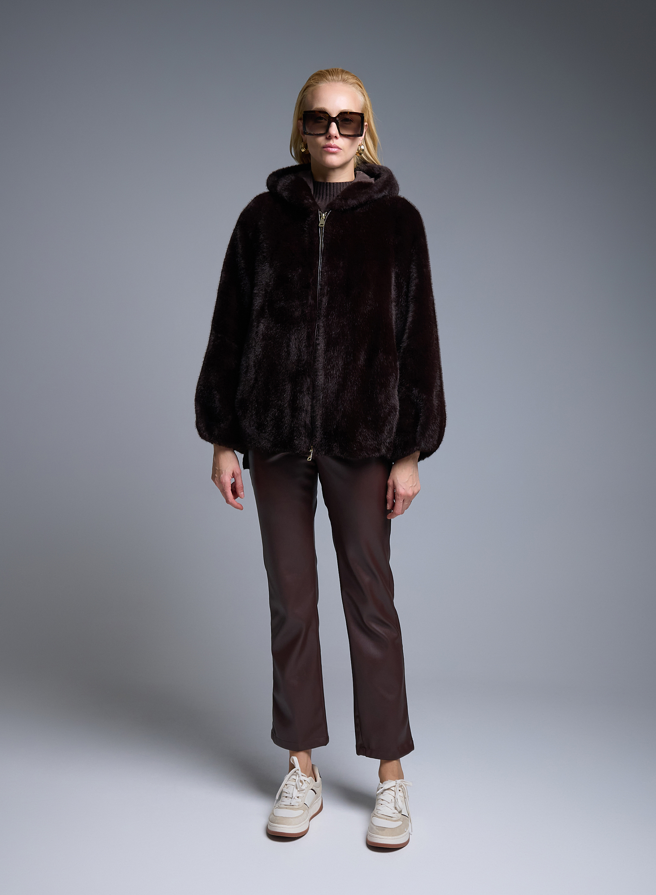 Brown eco fur Jacket with hood Motel - 1