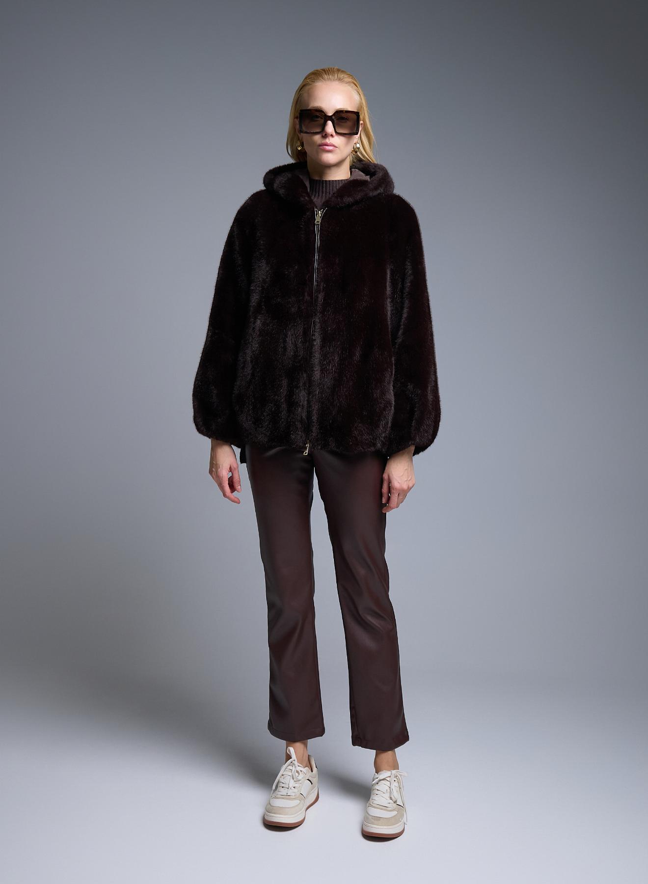 Brown eco fur Jacket with hood Motel - 2