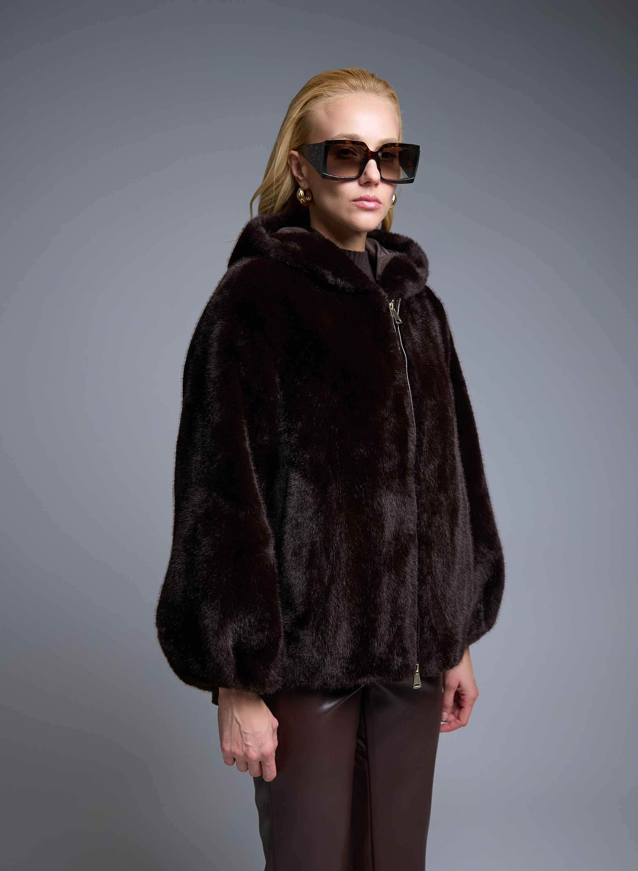 Brown eco fur Jacket with hood Motel - 0