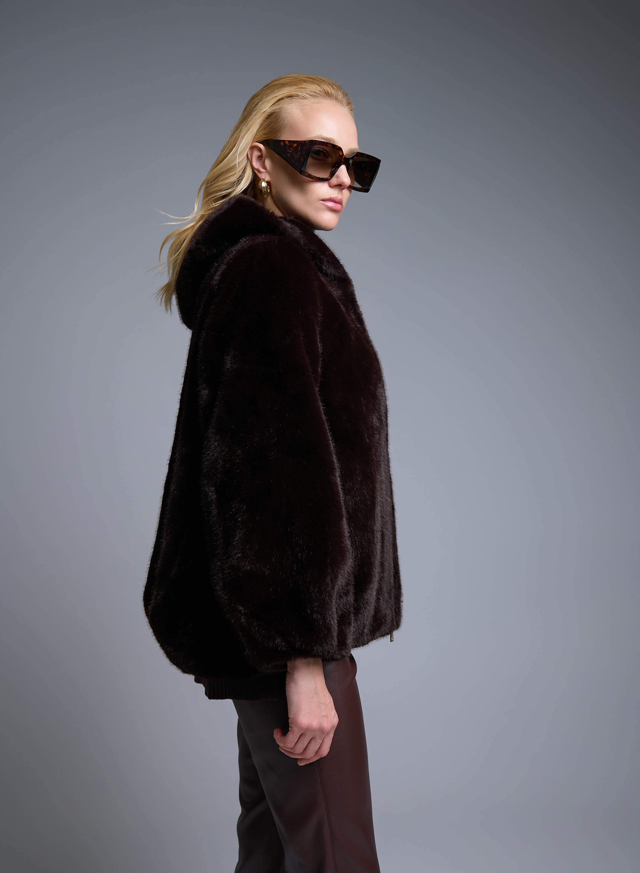 Brown eco fur Jacket with hood Motel - 2