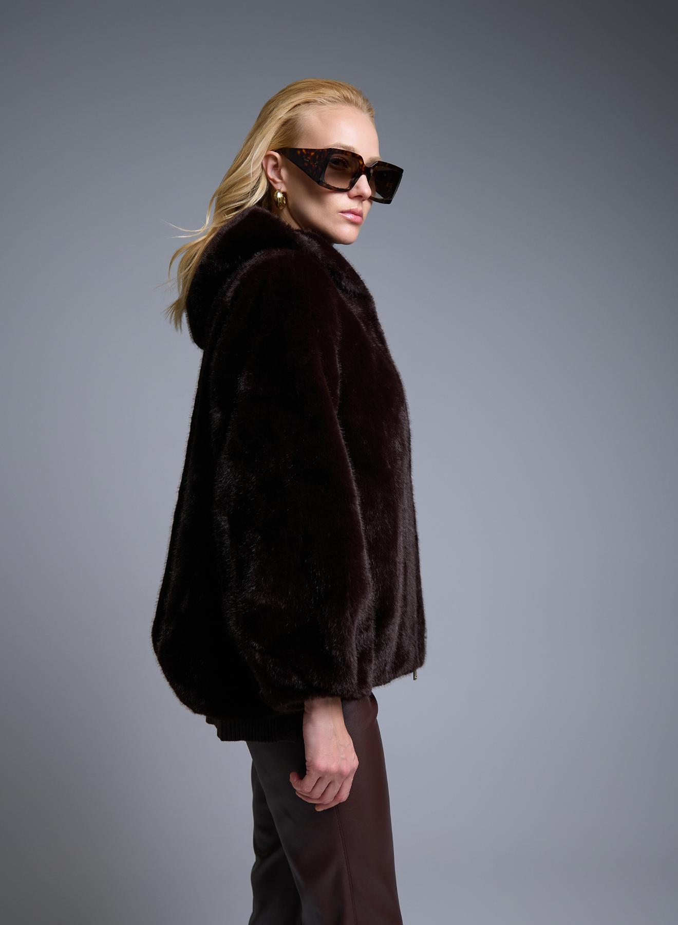 Brown eco fur Jacket with hood Motel - 3