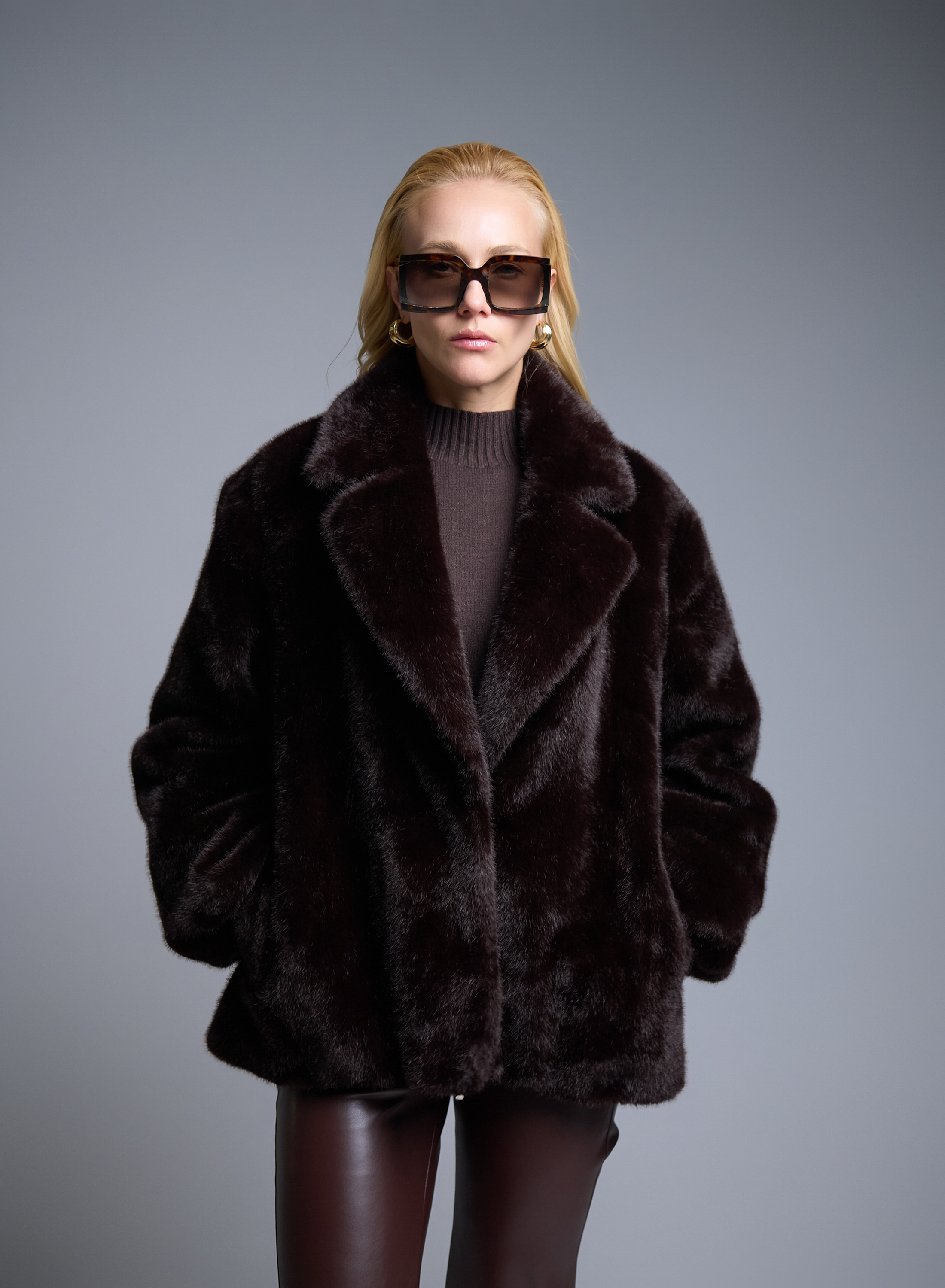 Brown eco fur Jacket with lapel Motel - 3