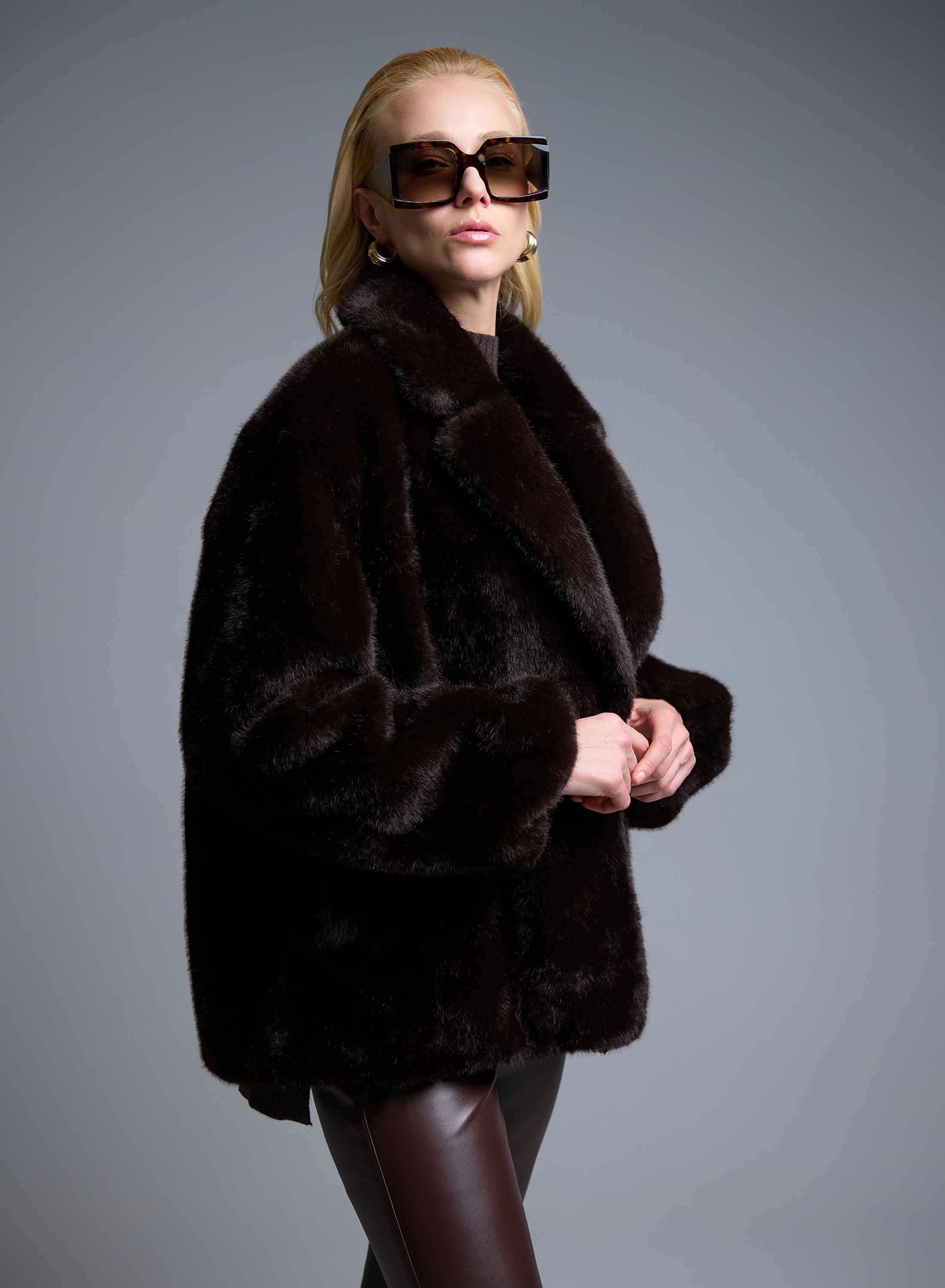 Brown eco fur Jacket with lapel Motel - 0