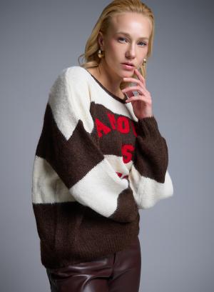 Brown-Ecru Sweater amour with round aneckline La Liberta - 51891