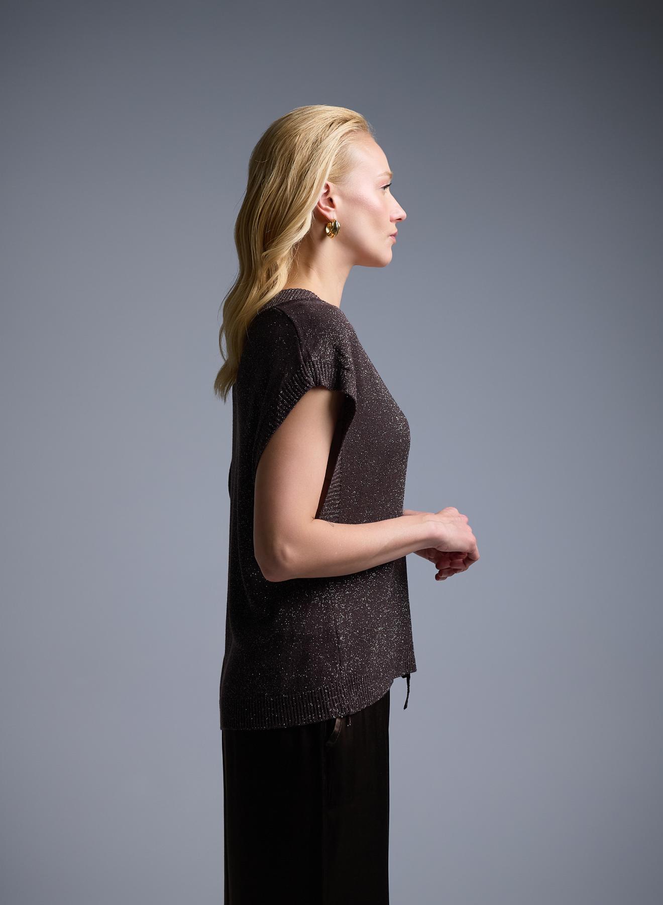 Brown sleeveless knitted lurex Blouse with V neckline  Valentina Milano - 4