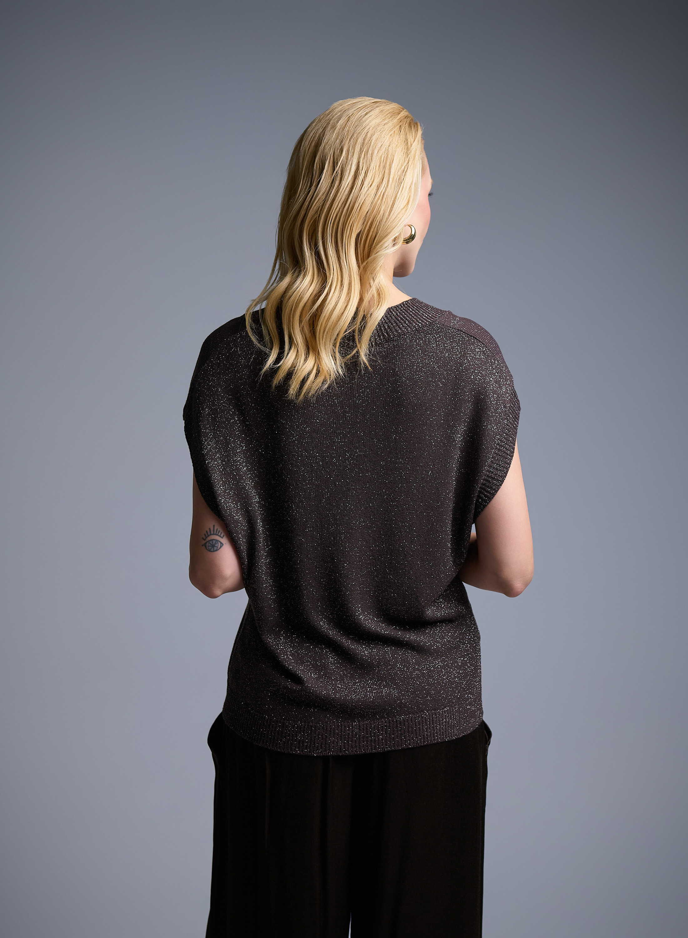 Brown sleeveless knitted lurex Blouse with V neckline  Valentina Milano - 4