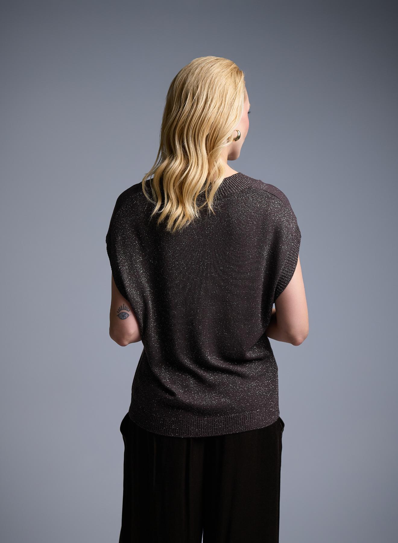 Brown sleeveless knitted lurex Blouse with V neckline  Valentina Milano - 5