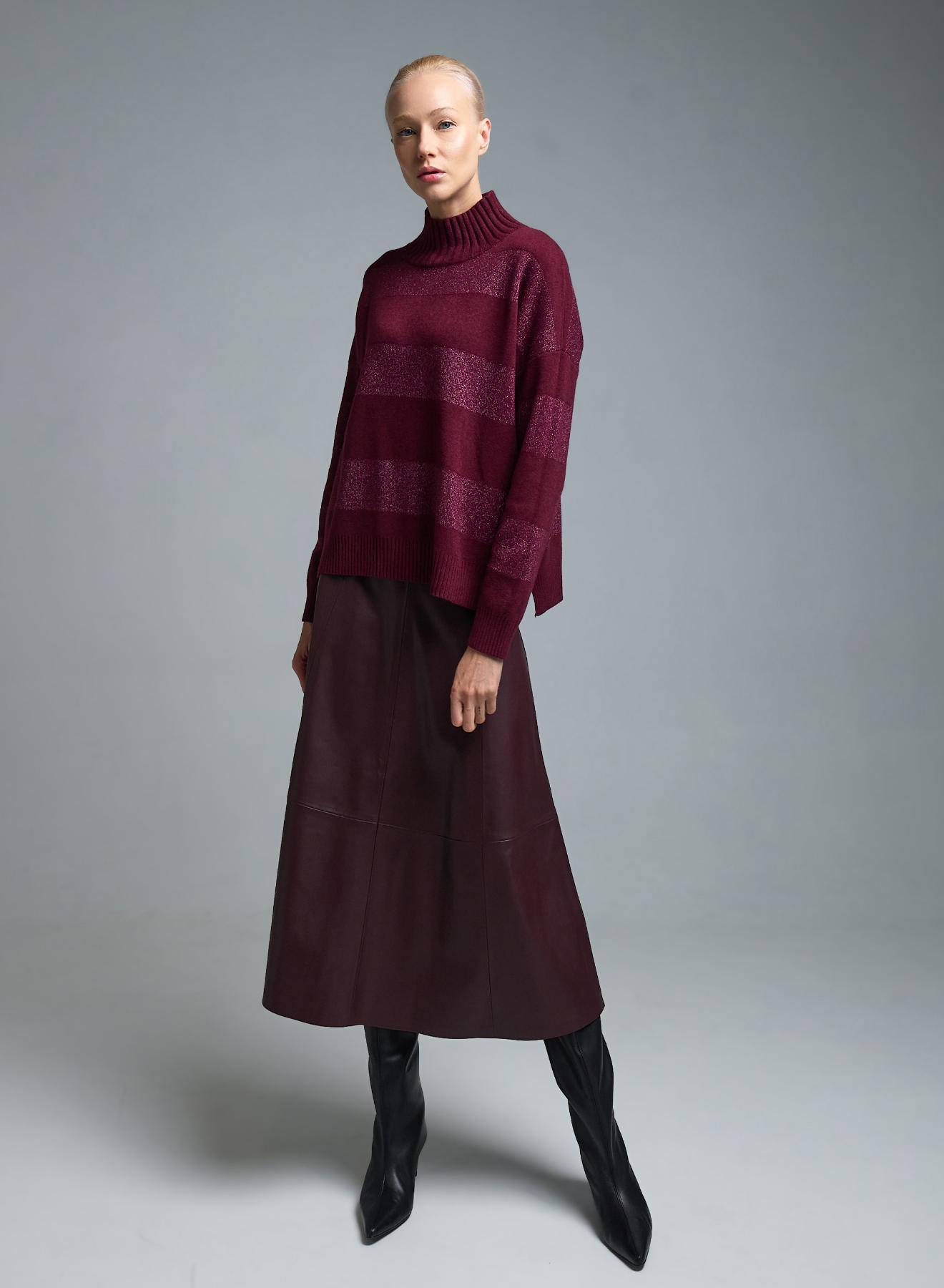 Bordeaux high neck Sweater with wide lurex stripes Valentina Milano - 2