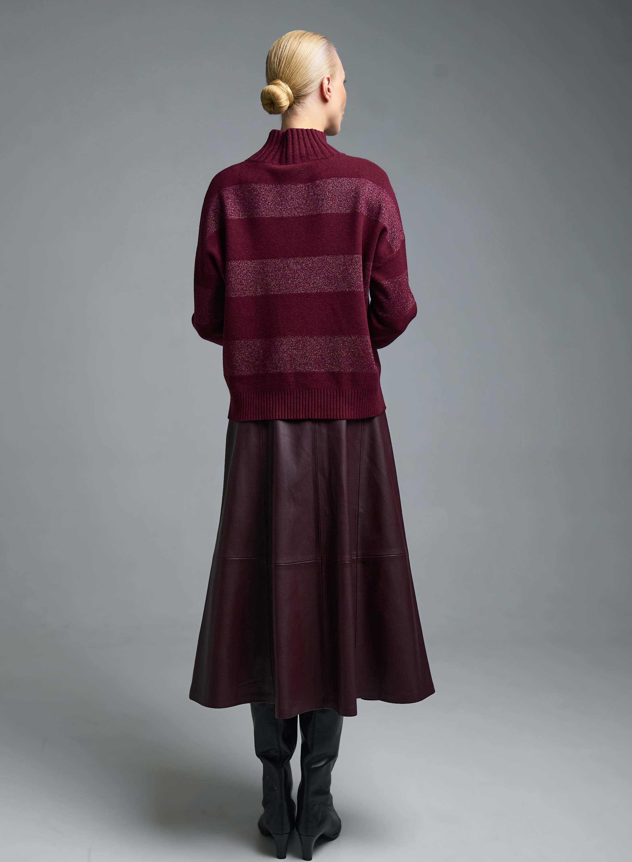 Μπορντώ Φούστα από οικολογικό δέρμα Milla - 3