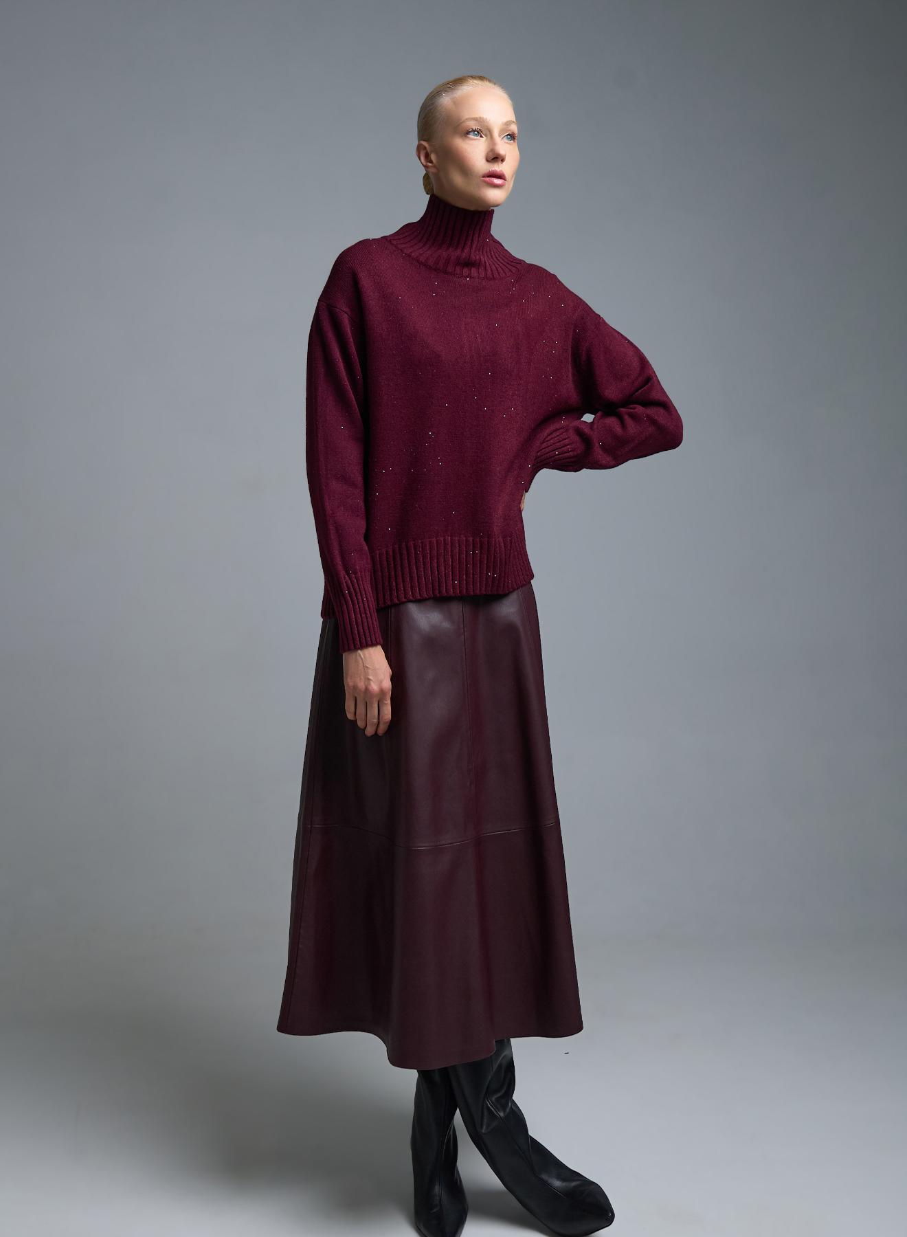 Μπορντώ Πουλόβερ ζιβάγκο με μικρές παγιέτες Valentina Milano - 2