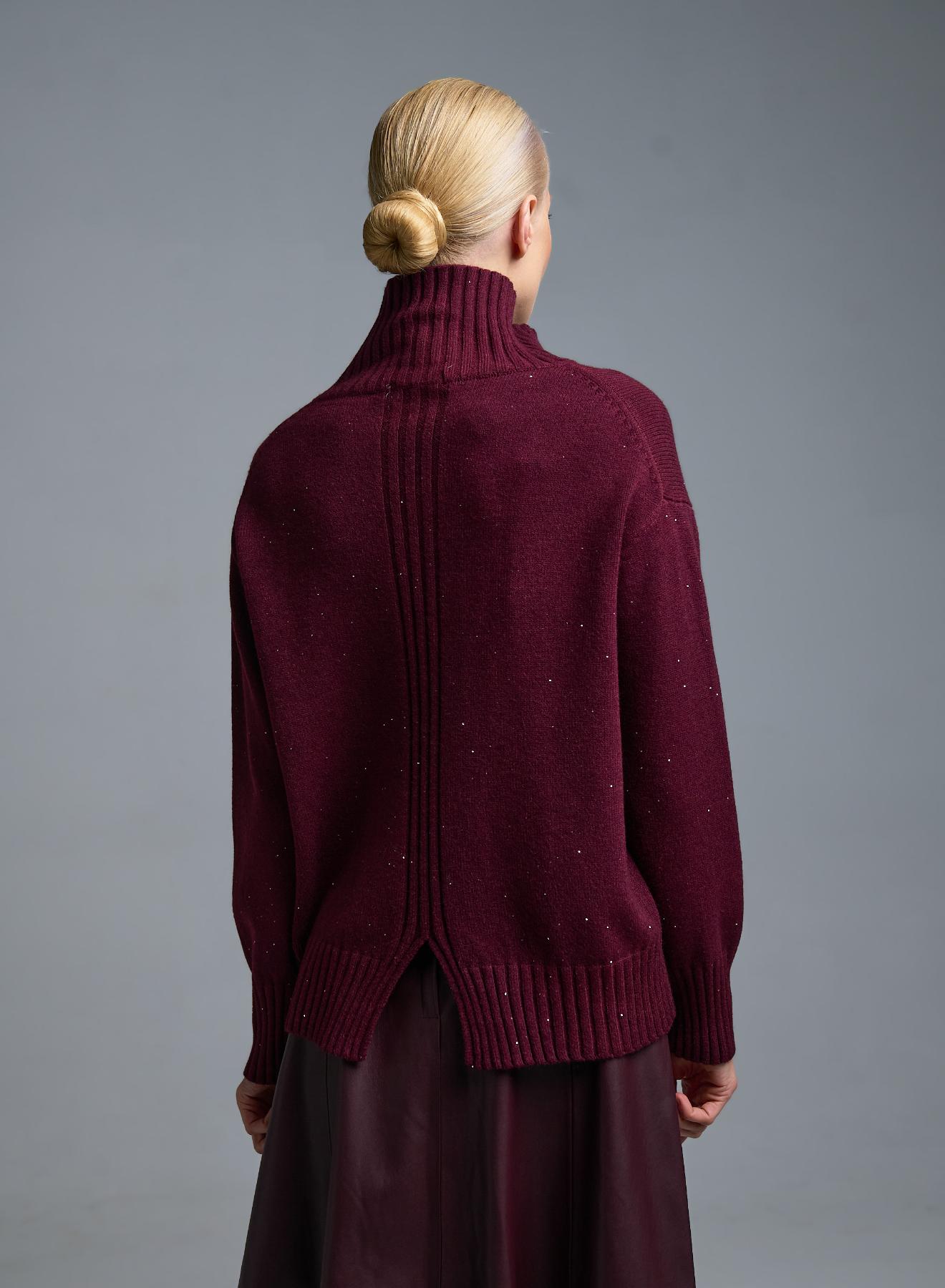 Μπορντώ Πουλόβερ ζιβάγκο με μικρές παγιέτες Valentina Milano - 4