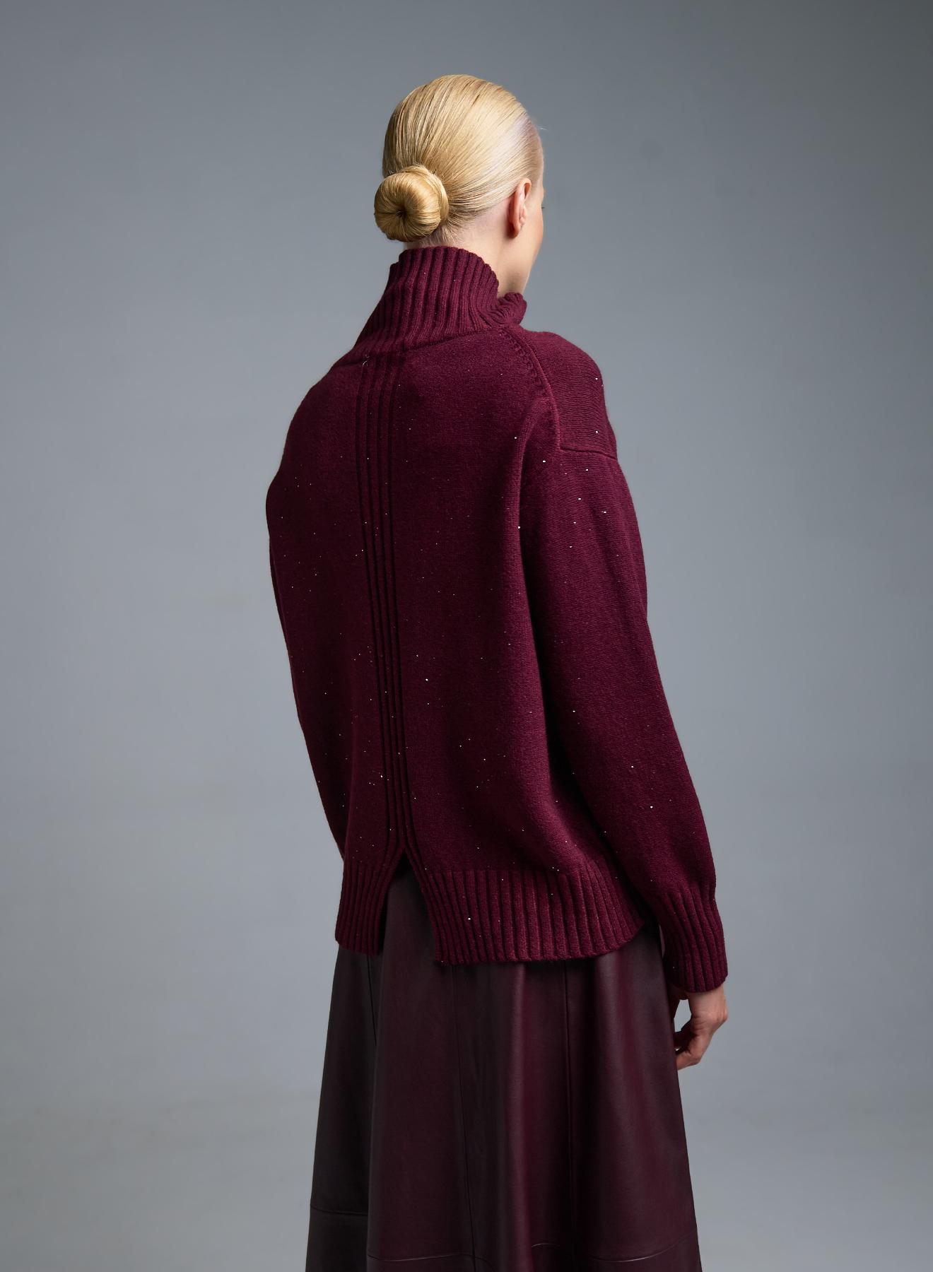 Μπορντώ Πουλόβερ ζιβάγκο με μικρές παγιέτες Valentina Milano - 5