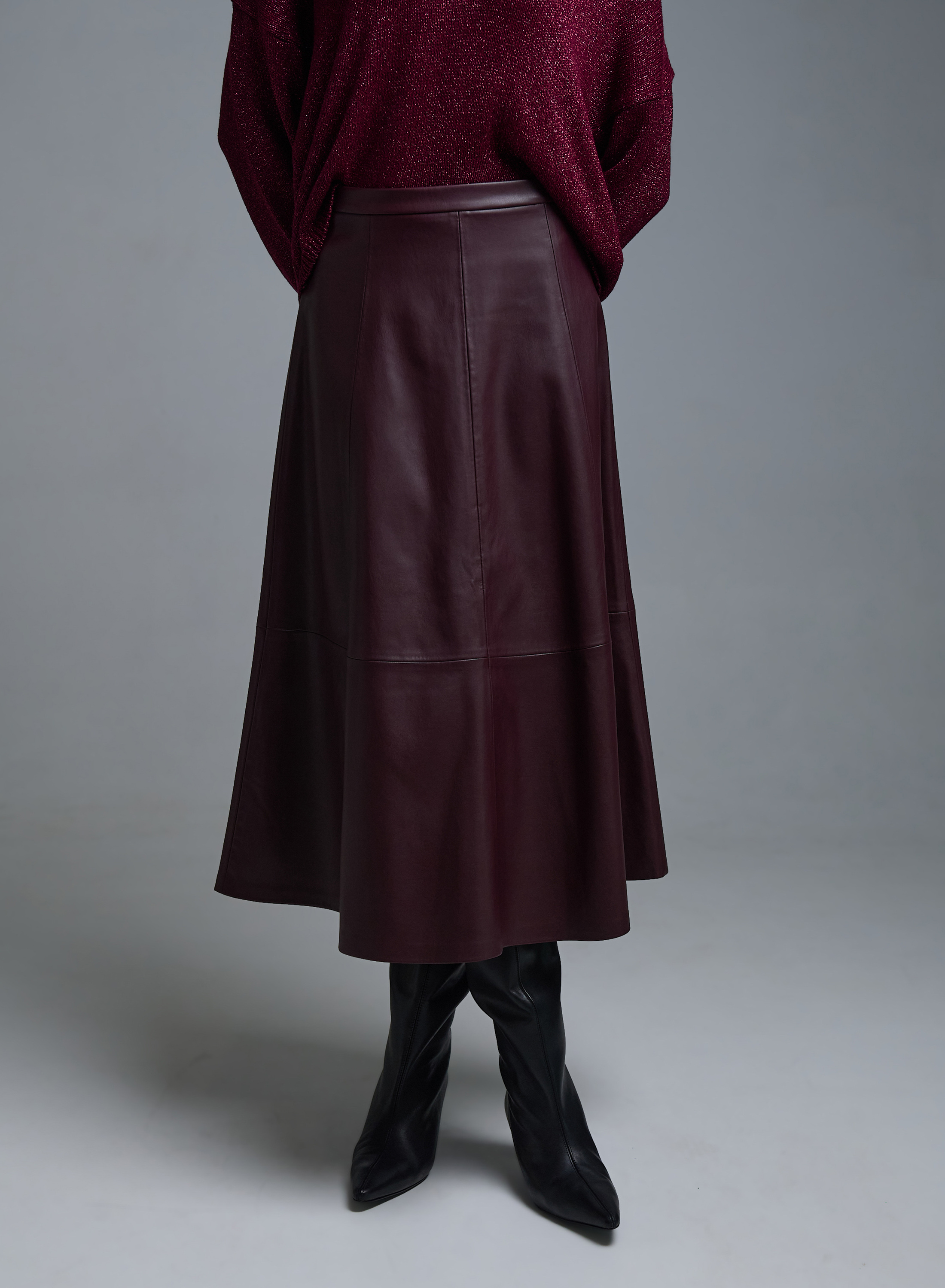 Μπορντώ Φούστα από οικολογικό δέρμα Milla - 4