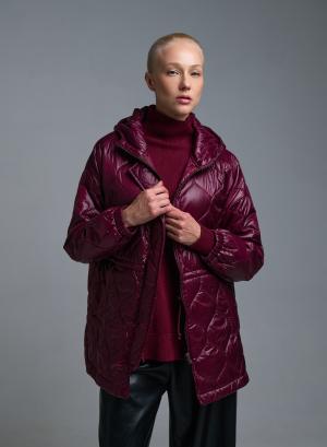 Μπορντώ Μπουφάν με κουκούλα και με κορδόνι στη μέση Milla - 52634