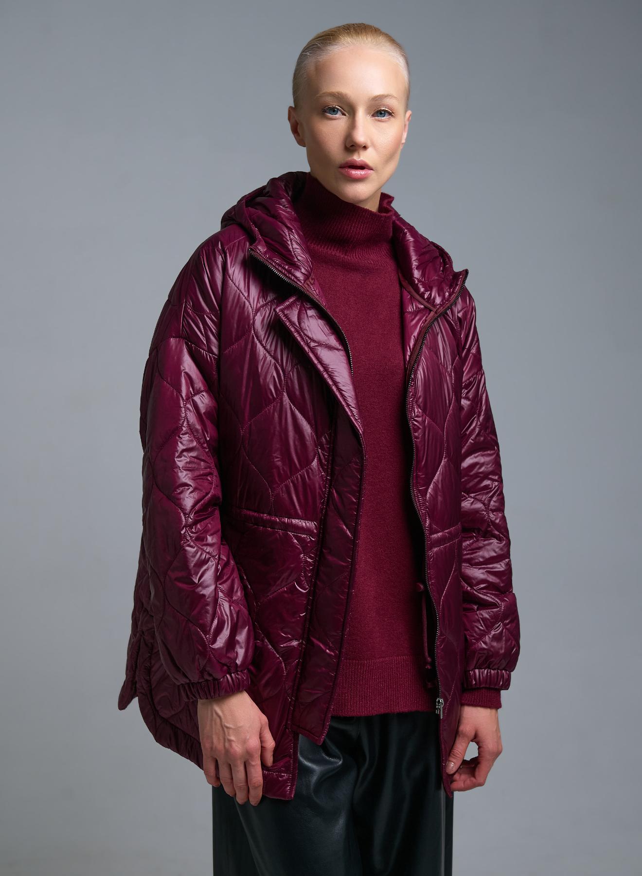 Μπορντώ Μπουφάν με κουκούλα και με κορδόνι στη μέση Milla - 3