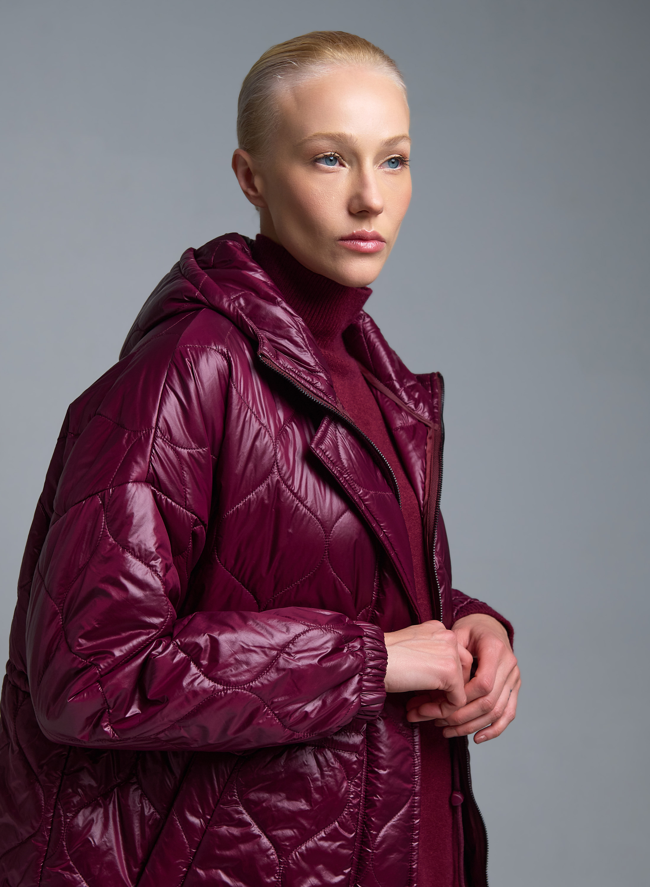 Μπορντώ Μπουφάν με κουκούλα και με κορδόνι στη μέση Milla - 1