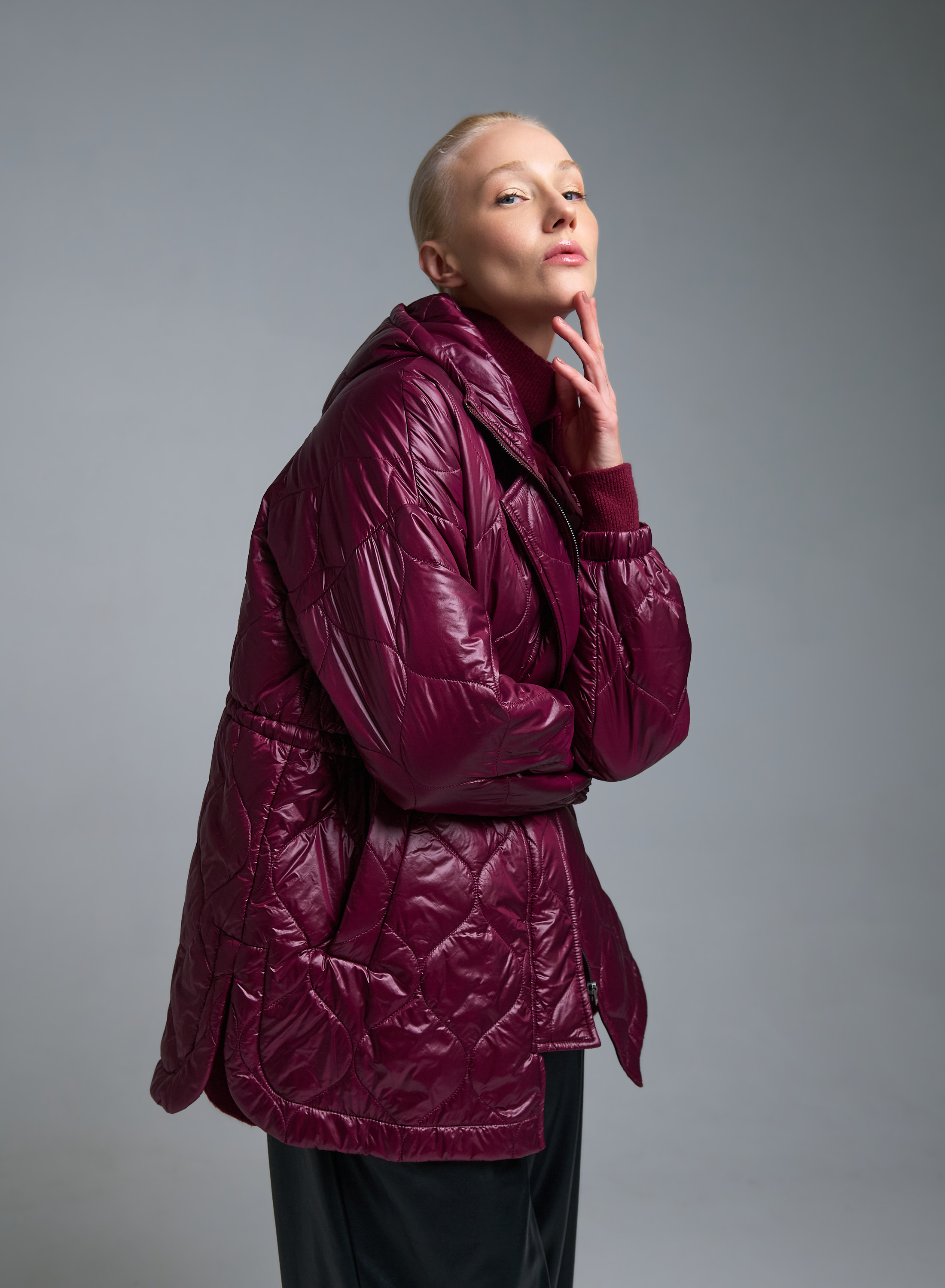 Μπορντώ Μπουφάν με κουκούλα και με κορδόνι στη μέση Milla - 3