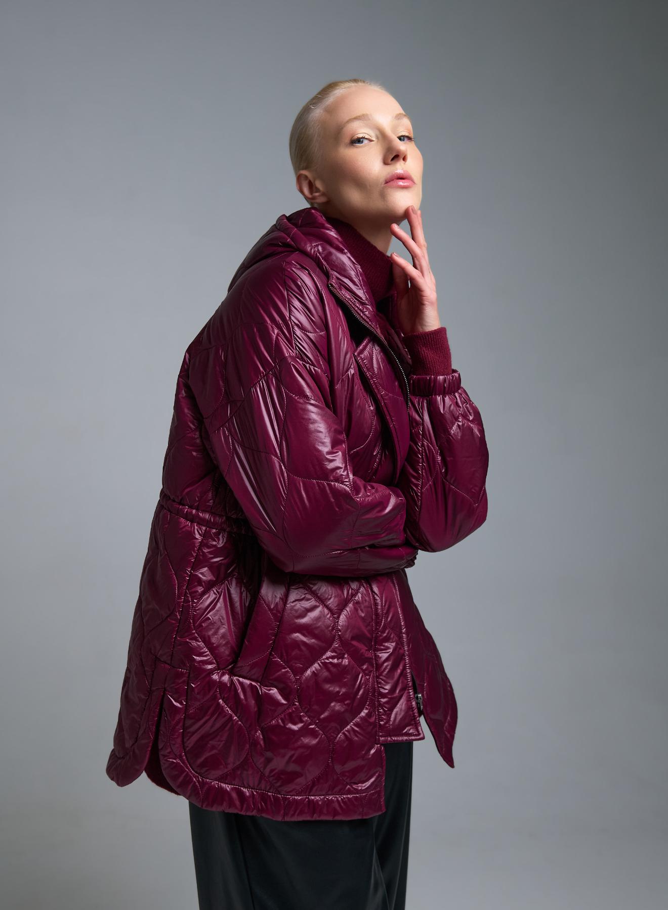 Μπορντώ Μπουφάν με κουκούλα και με κορδόνι στη μέση Milla - 4