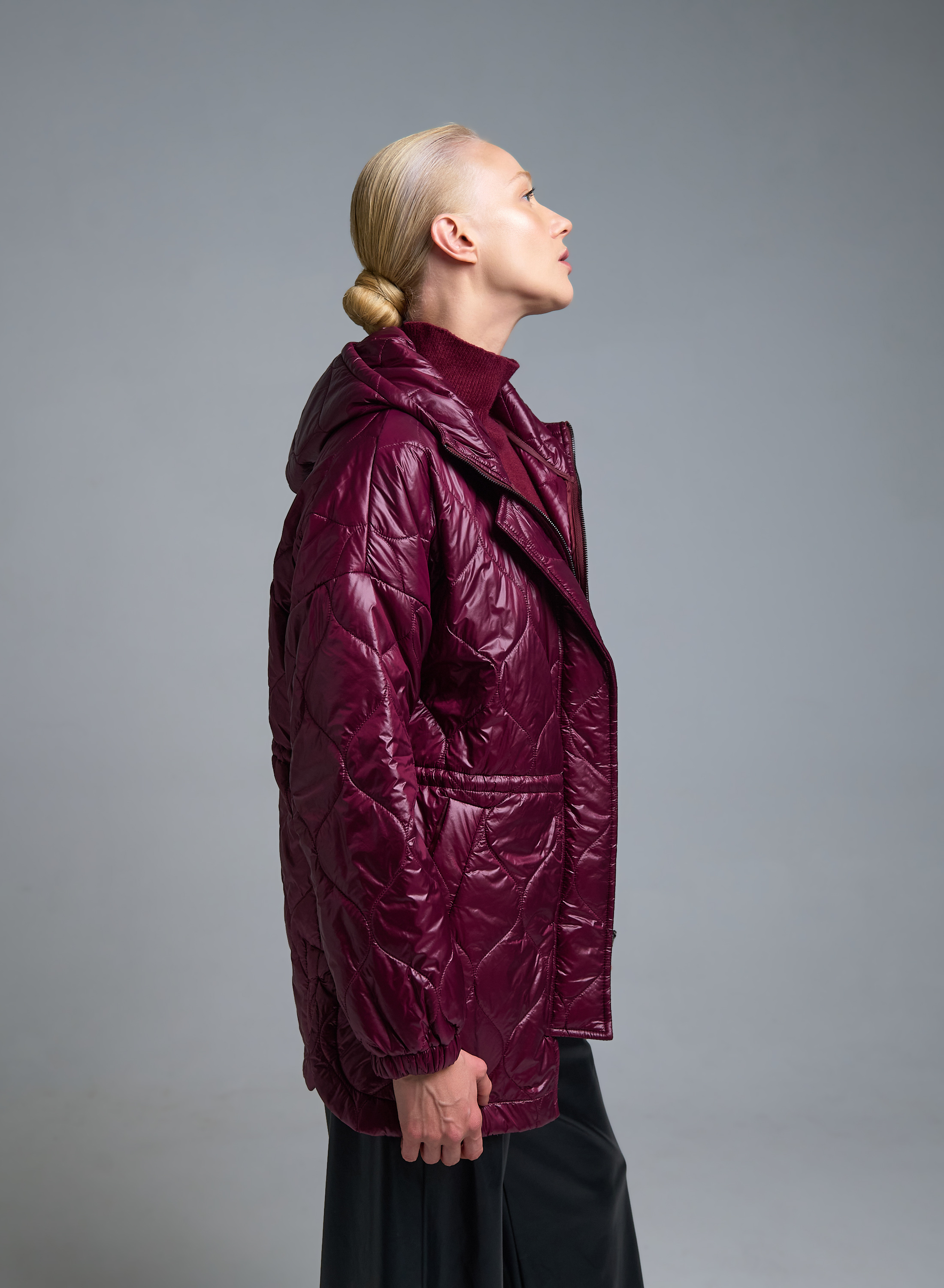 Μπορντώ Μπουφάν με κουκούλα και με κορδόνι στη μέση Milla - 4