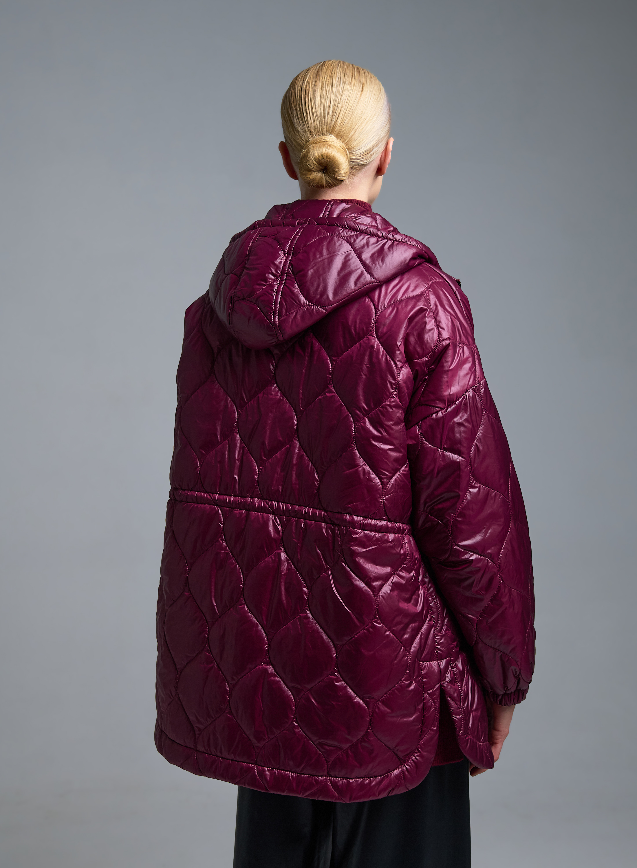 Μπορντώ Μπουφάν με κουκούλα και με κορδόνι στη μέση Milla - 7
