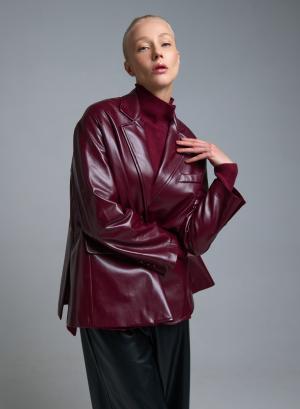 Μπορντώ Σακάκι από οικολογικό δέρμα με δύο κουμπιά Tensione Inn - 52673