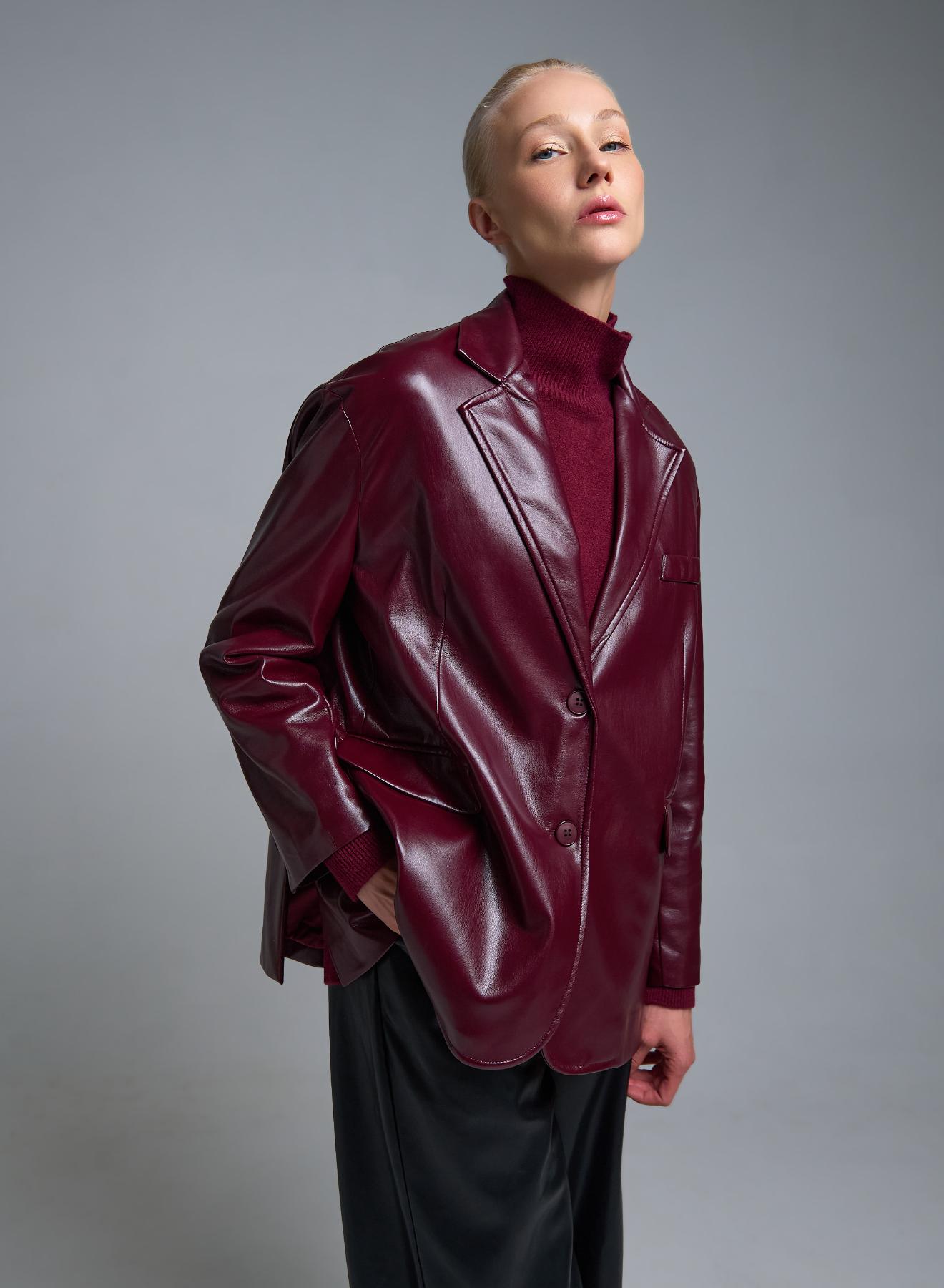 Μπορντώ Σακάκι από οικολογικό δέρμα με δύο κουμπιά Tensione Inn - 2