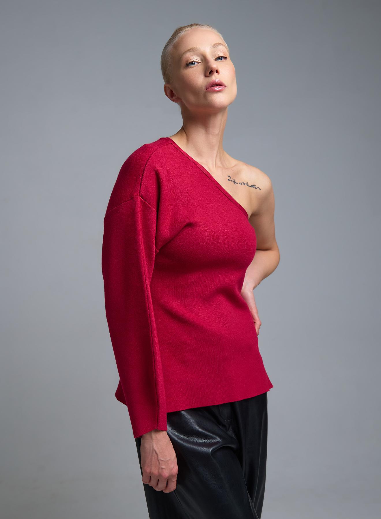 Μπορντώ πλεκτή Μπλούζα με έναν ώμο Kontatto - 1