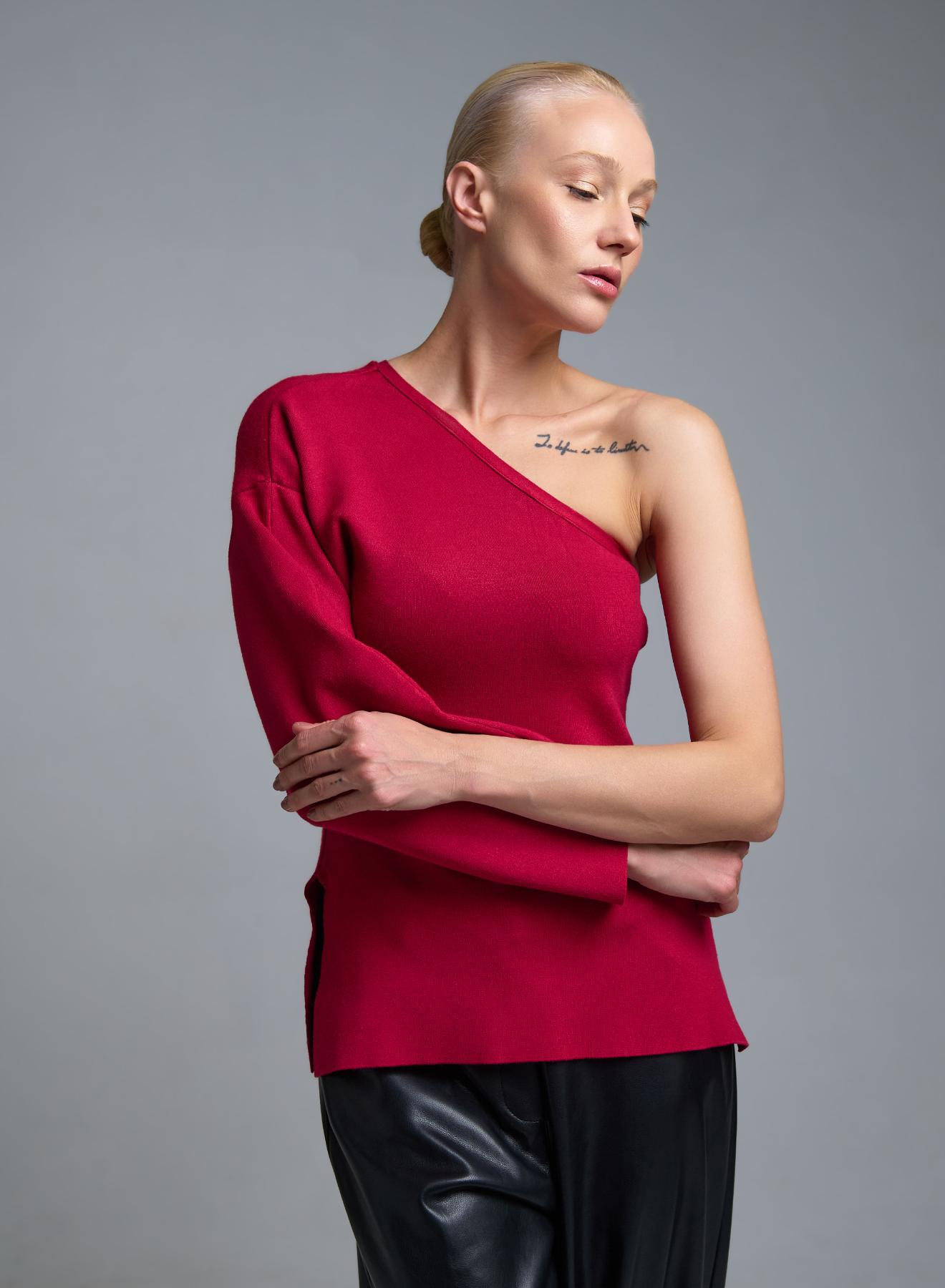 Μπορντώ πλεκτή Μπλούζα με έναν ώμο Kontatto - 4