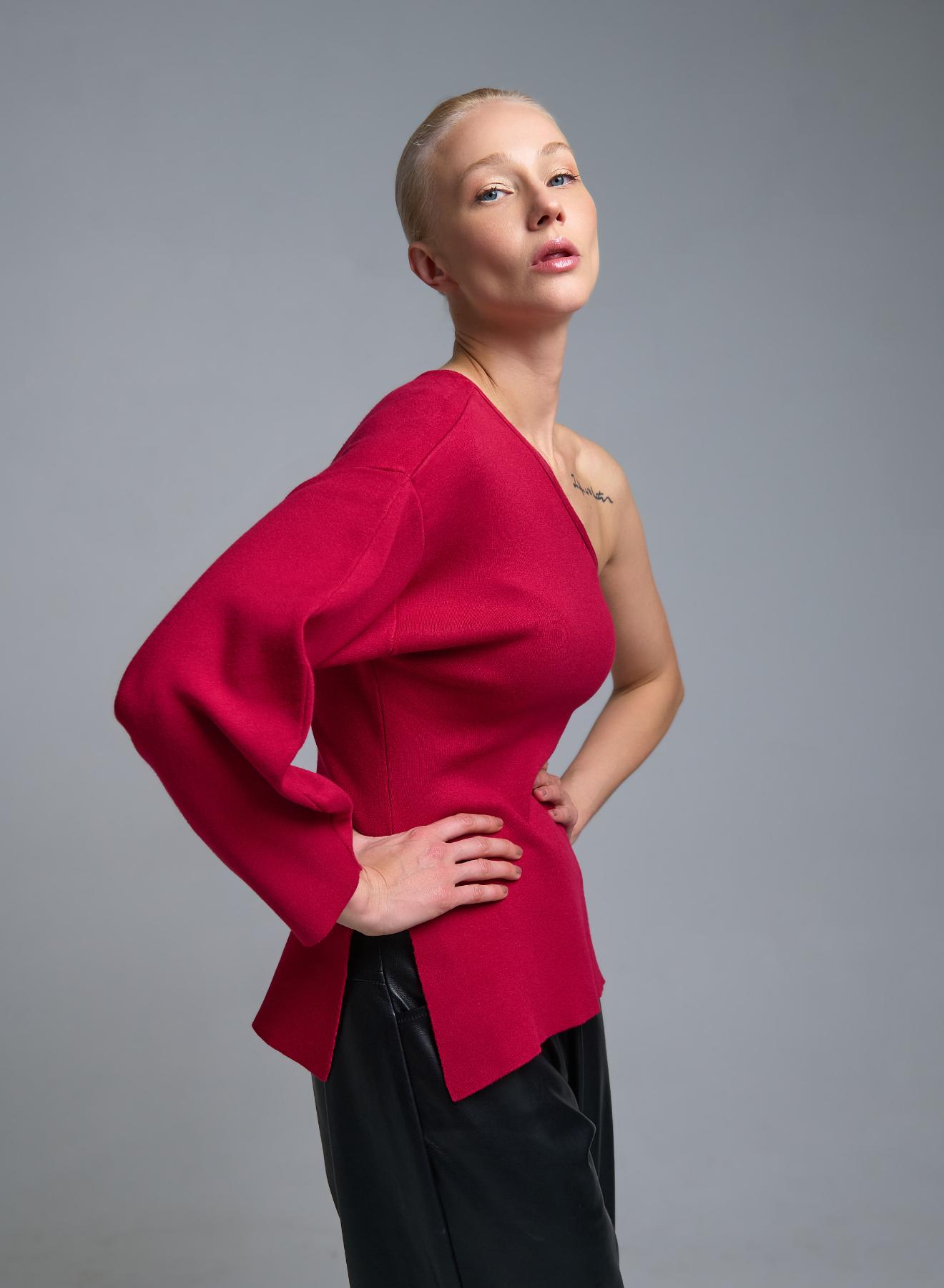 Μπορντώ πλεκτή Μπλούζα με έναν ώμο Kontatto - 2