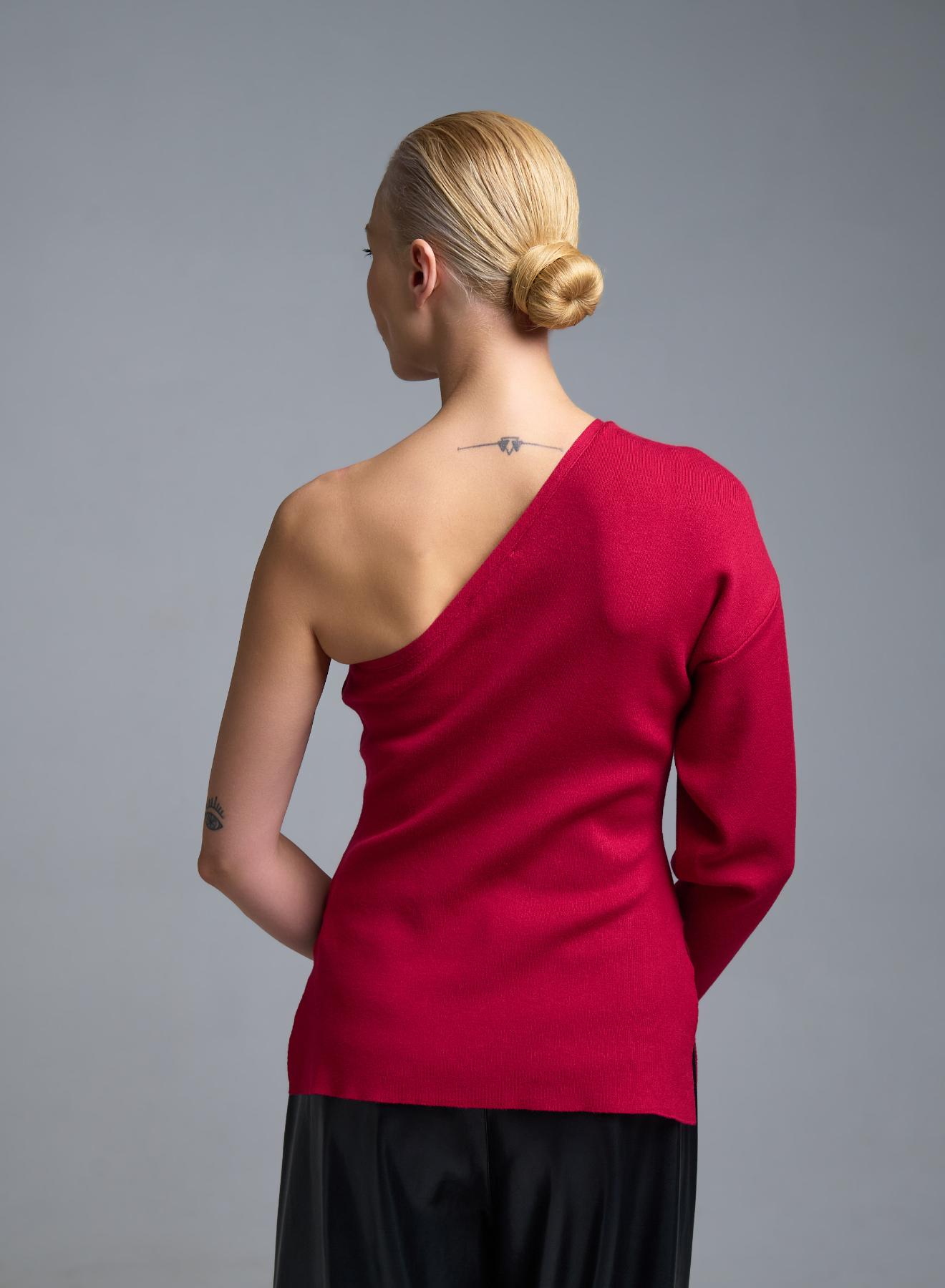 Μπορντώ πλεκτή Μπλούζα με έναν ώμο Kontatto - 5