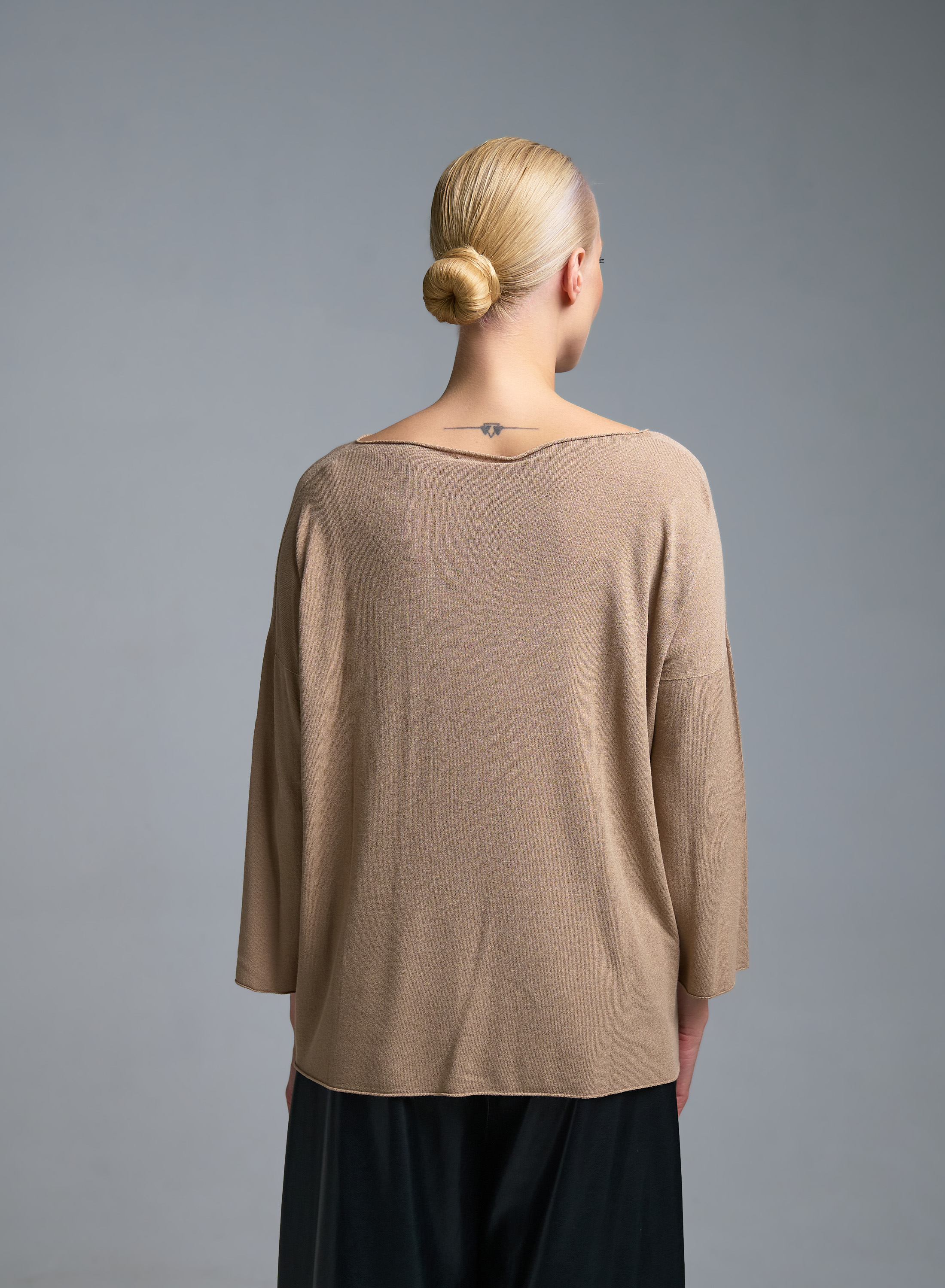 Μπεζ πλεκτή Μπλούζα με τρία τέταρτα μανίκια Kontatto - 2