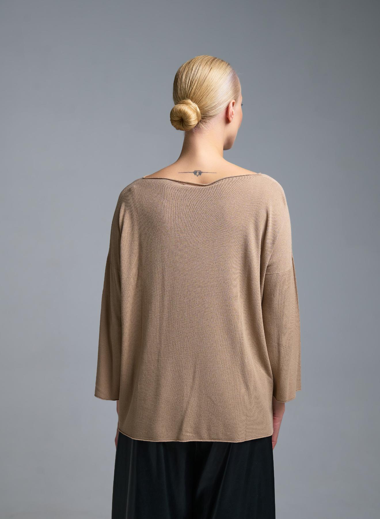 Μπεζ πλεκτή Μπλούζα με τρία τέταρτα μανίκια Kontatto - 3